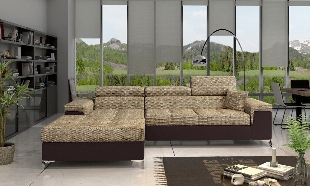 JVmoebel Ecksofa, L-Form Beige/Braun Sofa Wohnlandschaft Couch Design Modern Stoff Ecksofa