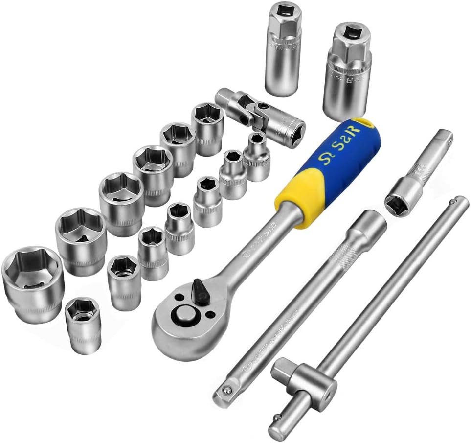 S&R Steckschlüssel - satz, 3/8" Lock-Drive Profil, in Metallbox, Knarrenkasten (Satz, 20-tlg), Steckschlüsselsatz auch für verrostete oder festsitzende Schrauben