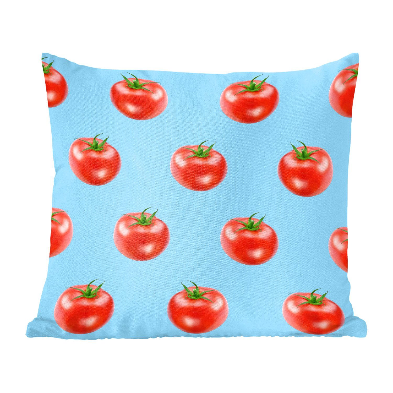 MuchoWow Dekokissen Tomate - Muster - Blau, Zierkissen mit Füllung für Wohzimmer, Schlafzimmer, Deko, Sofakissen