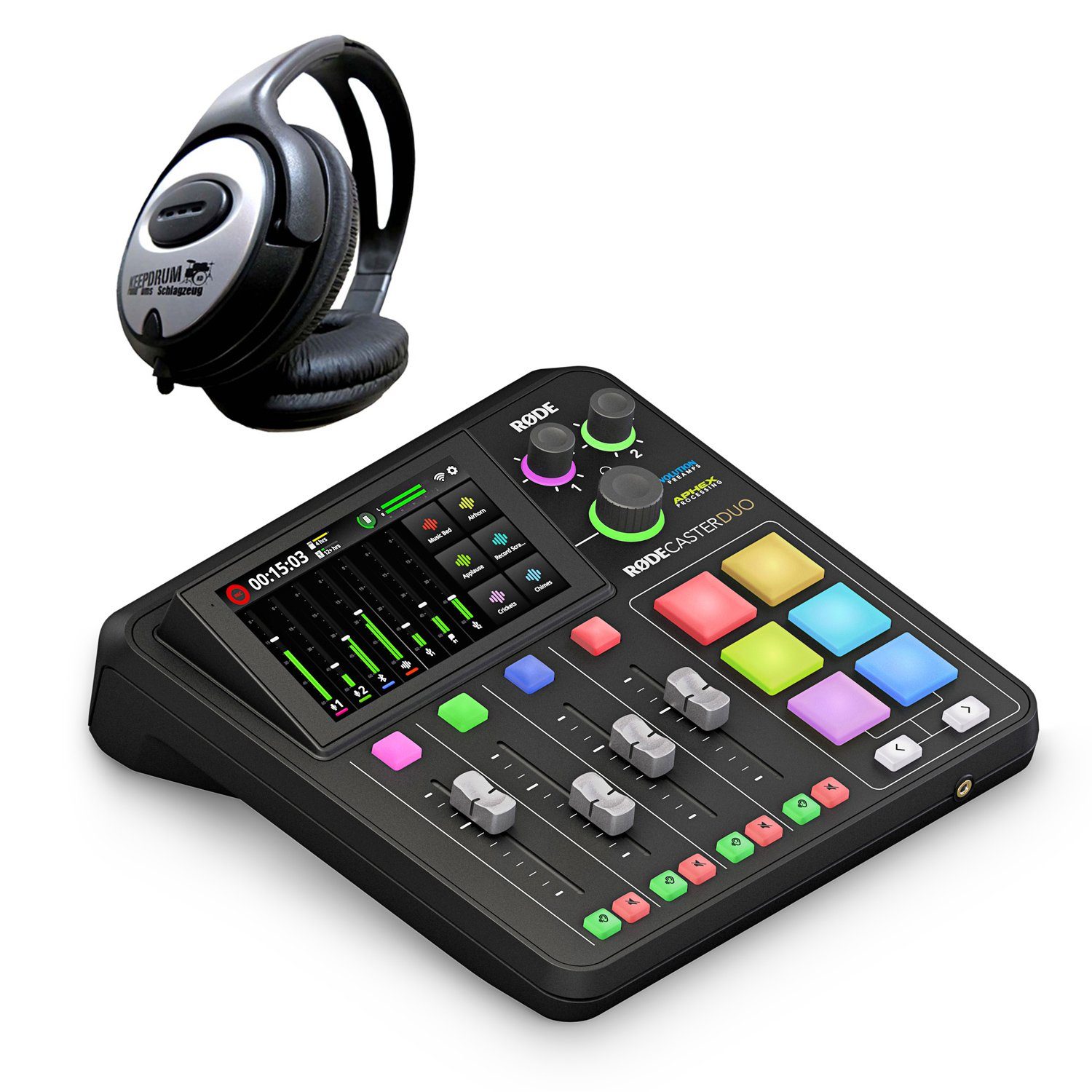 Rode Rodecaster Pro Duo Podcast Station mit Kopfhörer Digitales Aufnahmegerät