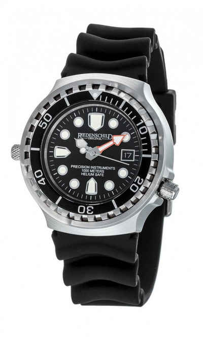 Riedenschild Quarzuhr Army Watch RS9000-05 Taucheruhr Schwarz 100ATM Silikonband 46 mm, mit Heliumventil