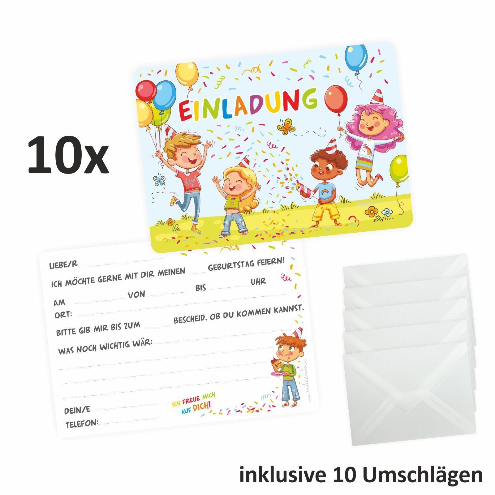 nikima Einladungskarten 10 Einladungskarten Kindergeburtstag inkl. 10 Briefumschlägen – Bild 5 von 5