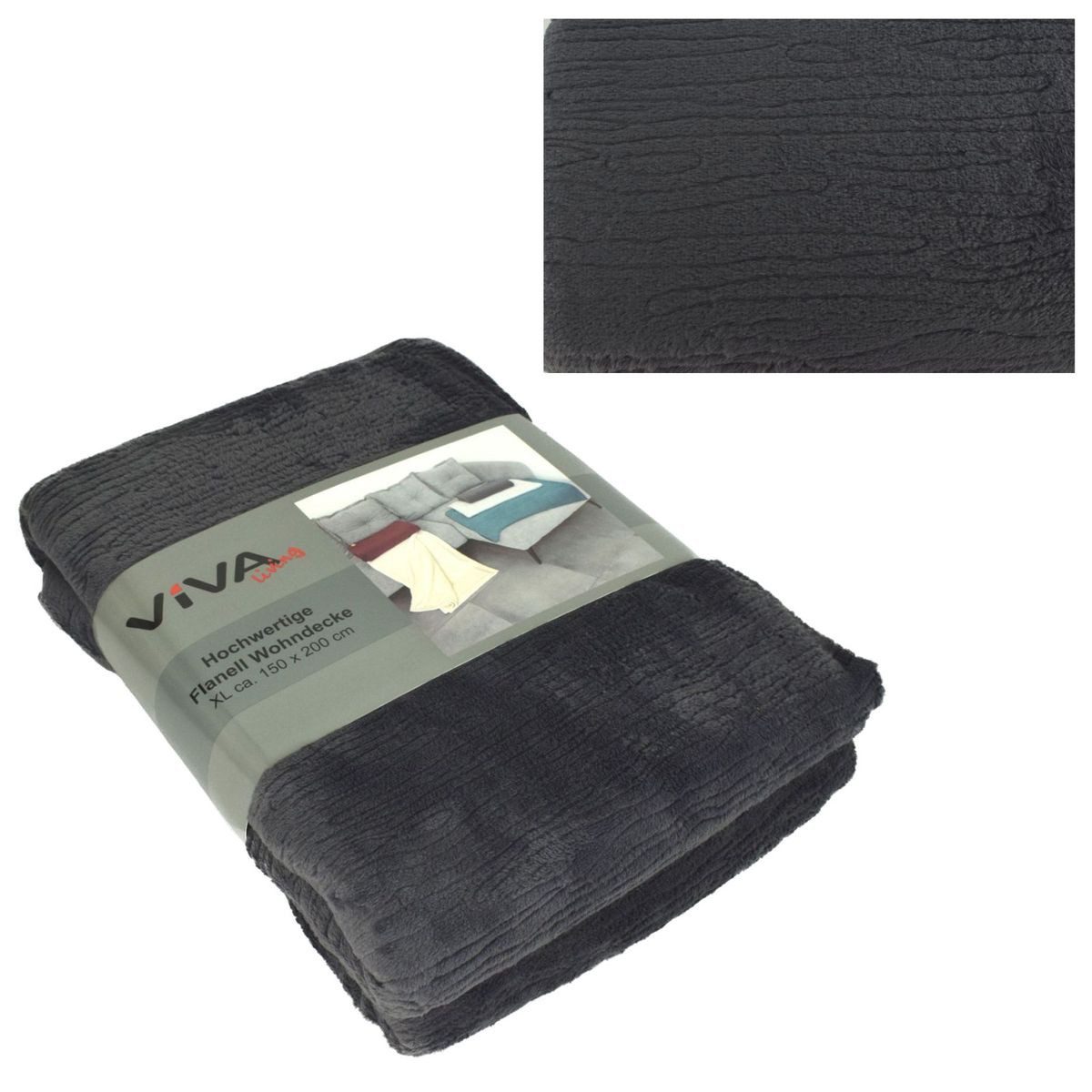 Wohndecke Kuscheldecke Flanell XL ca. 150x200cm 3D Prägung 5 Farben Wohndecke, VIVA, extra weich