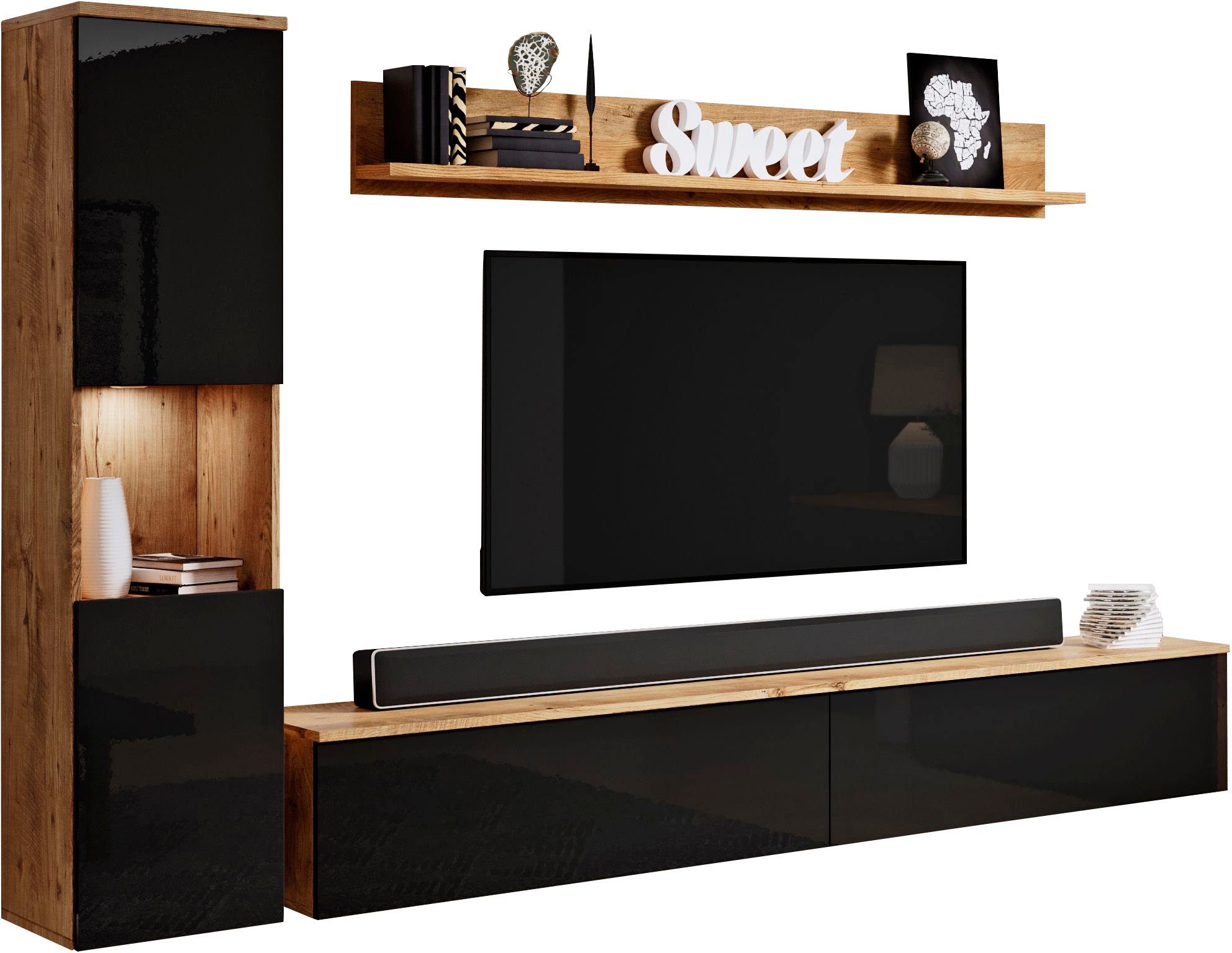 INOSIGN Wohnwand PARIS, Vitrine Türanschlag links/rechts wechselbar, (Kompl günstig online kaufen