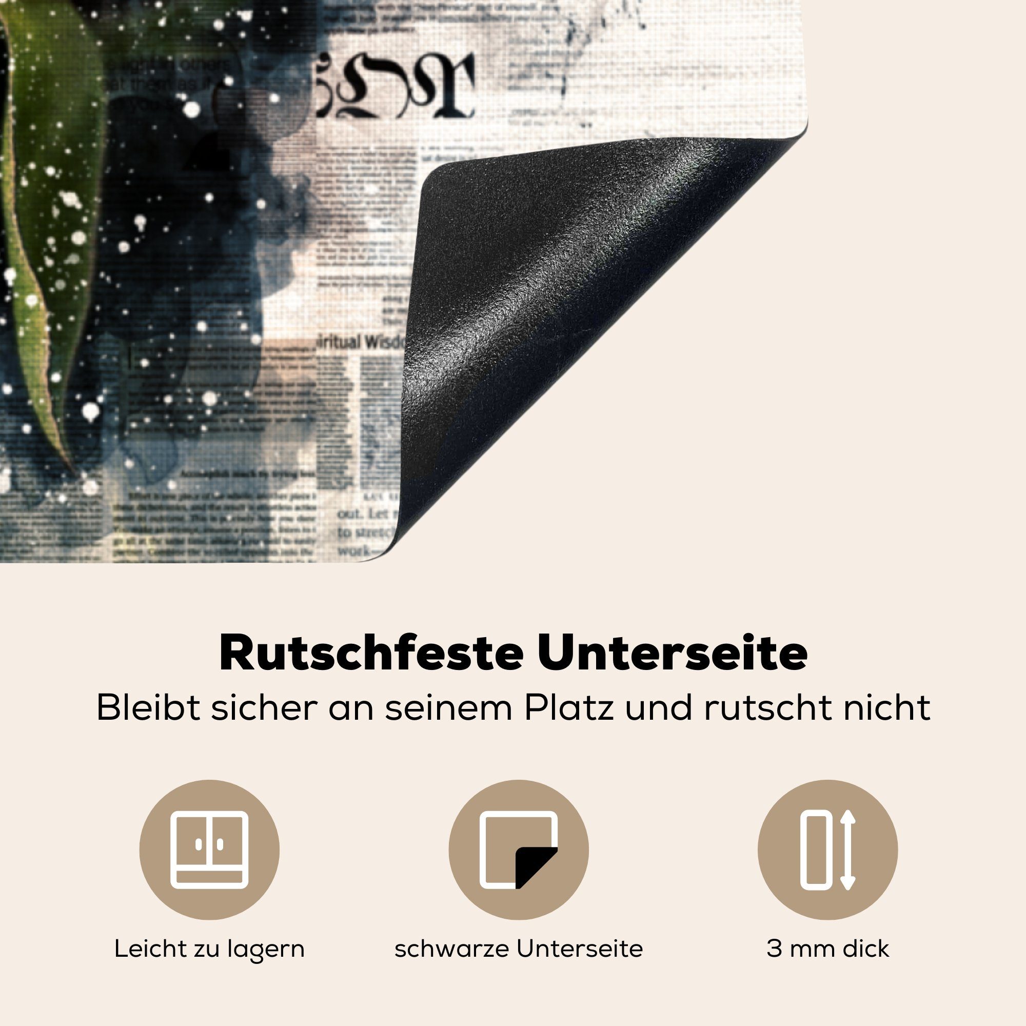 MuchoWow Herdblende-/Abdeckplatte Rosen - Blumen cm, 78x78 für Rauch tlg), Zeitungspapier, Vinyl, Arbeitsplatte (1 Ceranfeldabdeckung, - küche 