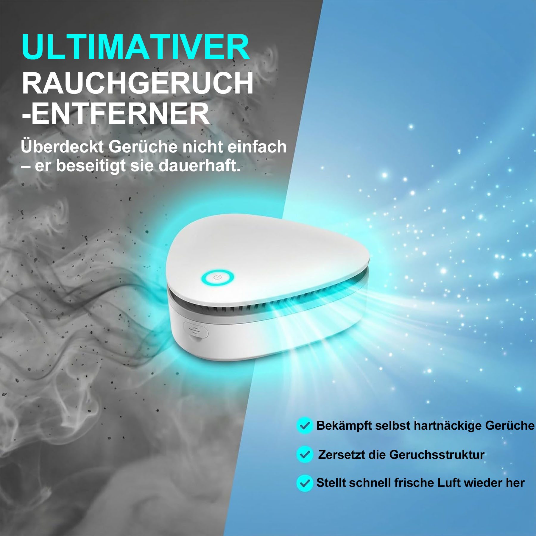 Senmudi Luftreiniger Air Purifier, Geruchskiller,wiederaufladbar,99,9 % Sterilisationsrate, für 30 m² Räume, für Zimmer, Badezimmer, Haustiere, Kühlschrank, Formaldehyd und Geruch