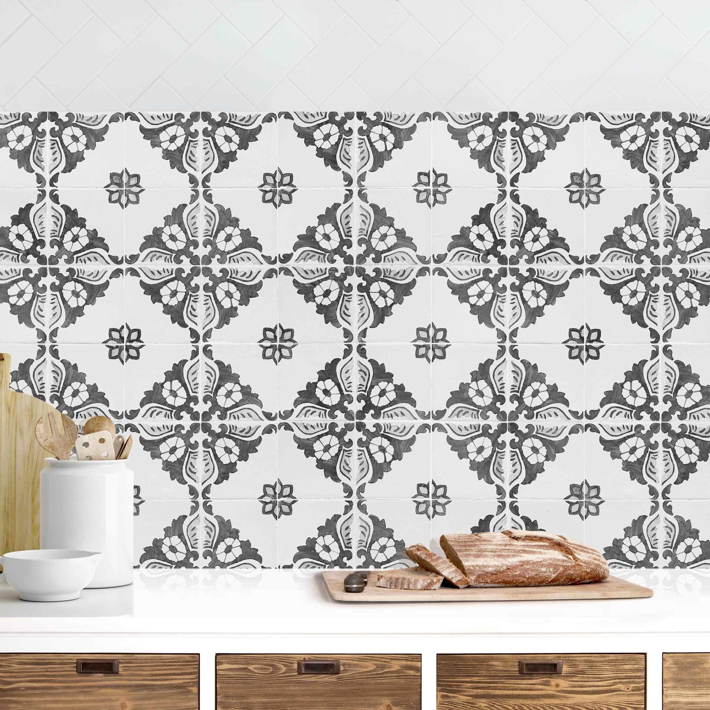 Bilderdepot24 Küchenrückwand selbstklebend schwarz weiss mit Motiv Vintage, (1-tlg., Nischenrückwand - für Fliesenspiegel ohne Bohren - matt), Nischenrückwand Fliesenoptik fugenlos Wandpaneel Küche Herd
