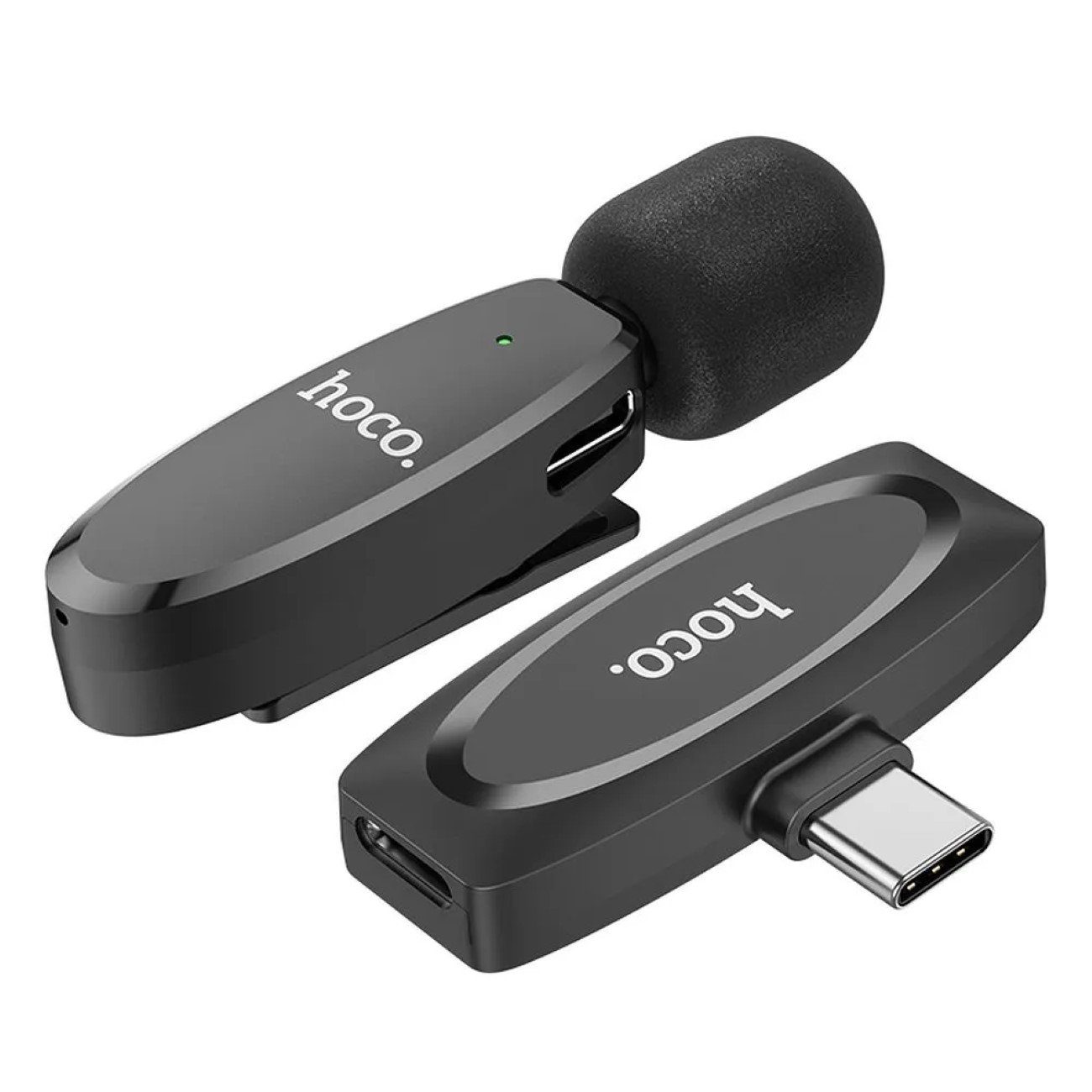 hoco. Mikrofon Drahtloses Lavaliermikrofon für Typ C USB-C Anschluss schwarz 70 mAh (2-tlg) – Bild 4 von 5