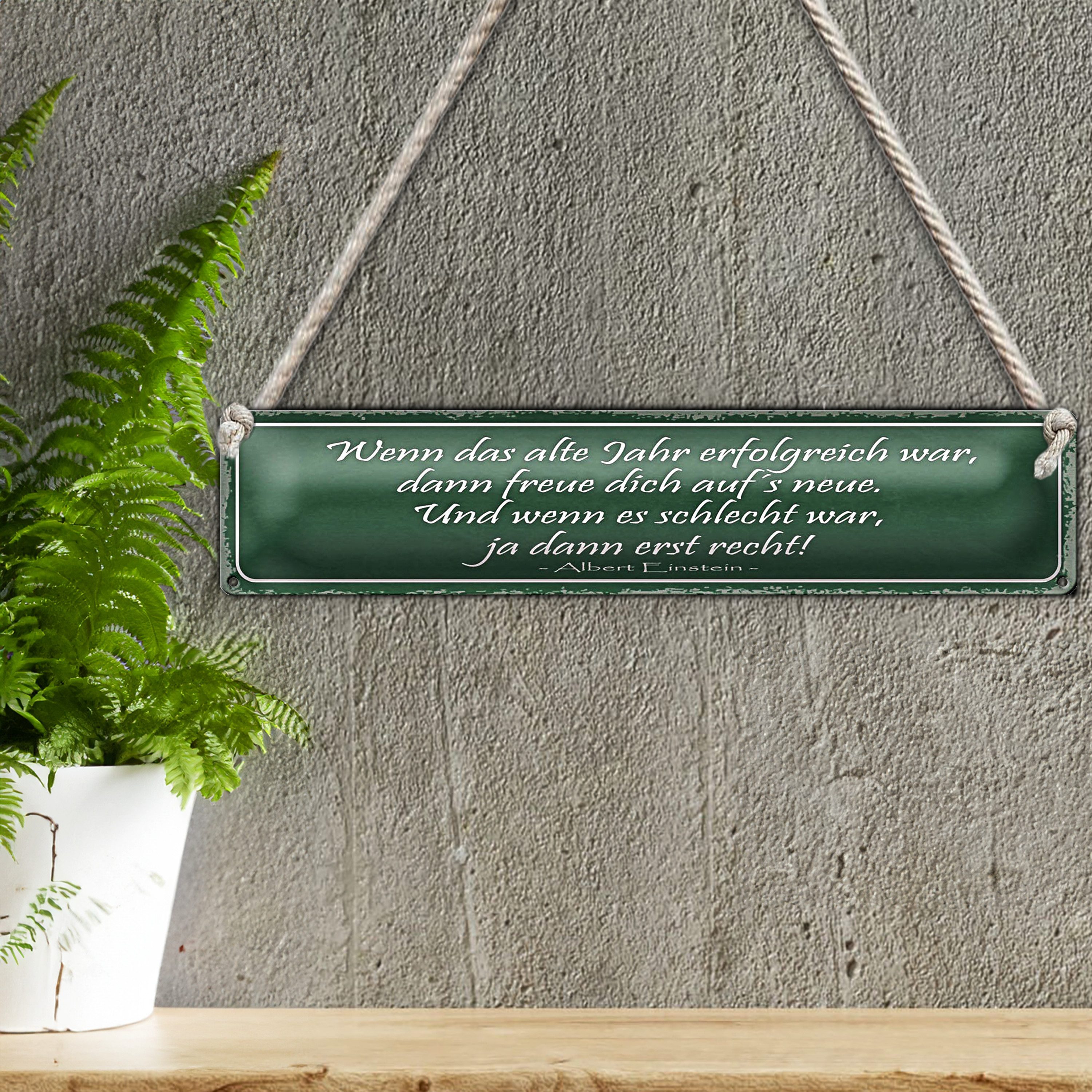 Roomando Metallschild Blechschild Spruch 46x10cm wenn das alte Jahr erfolgreich Dekoration