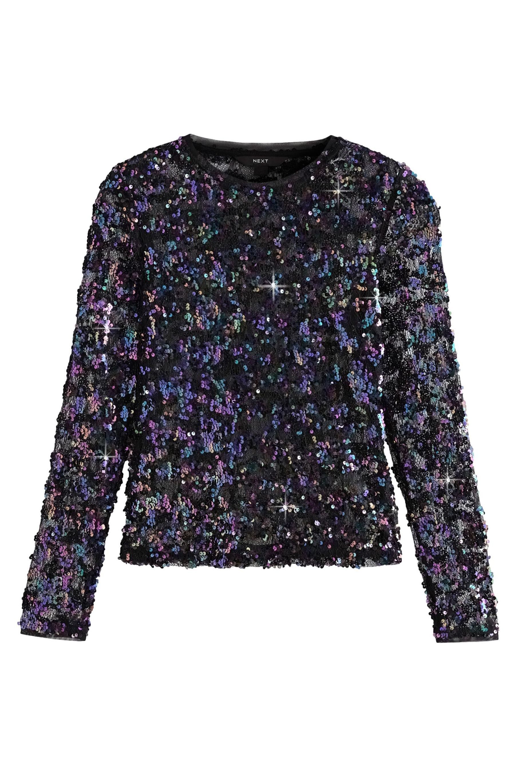 Next Paillettenshirt Langärmeliges Spitzenoberteil mit Pailletten günstig online kaufen