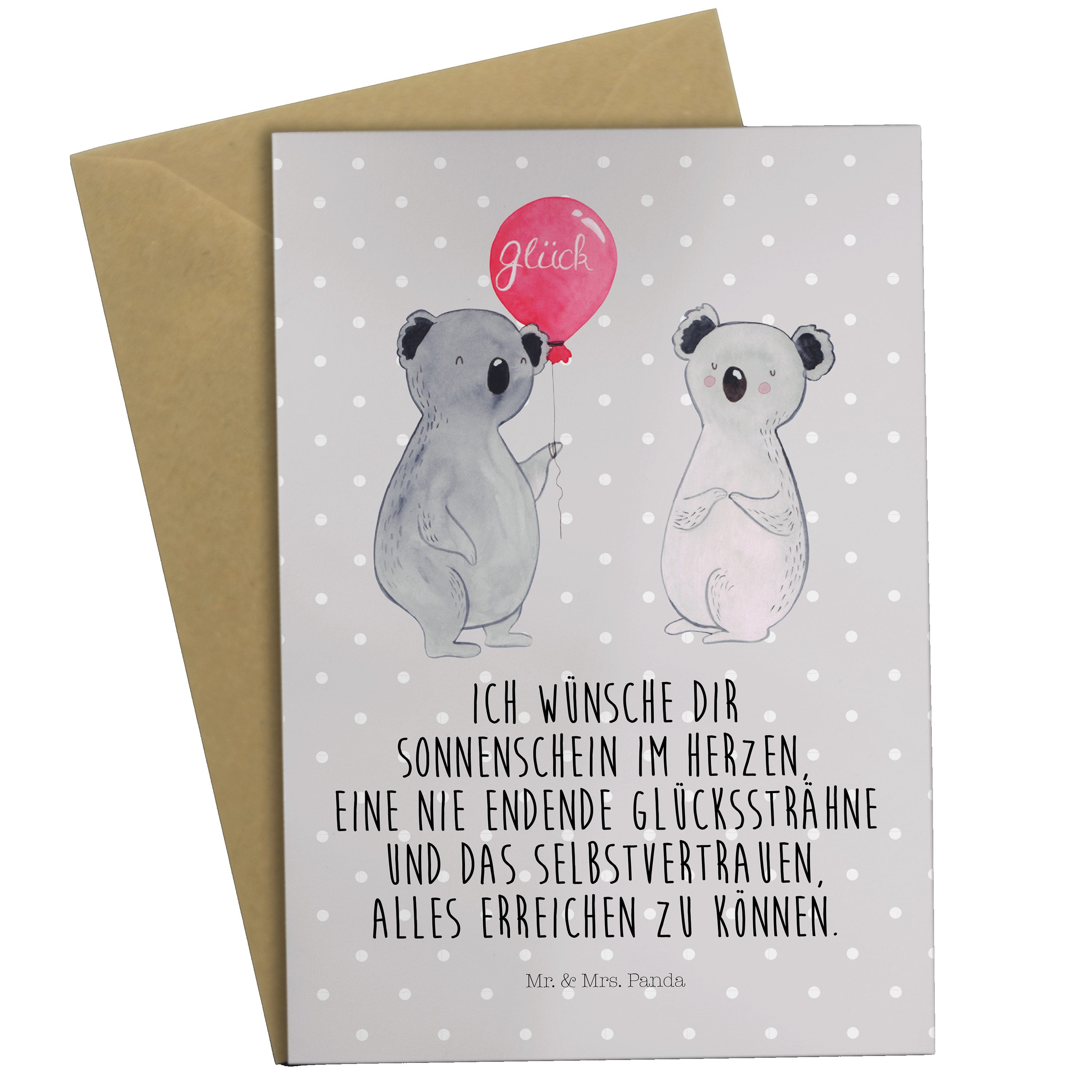 Mr. & Mrs. Panda Grußkarte Koala Luftballon - Grau Pastell - Geschenk, Party, Geburtstagskarte