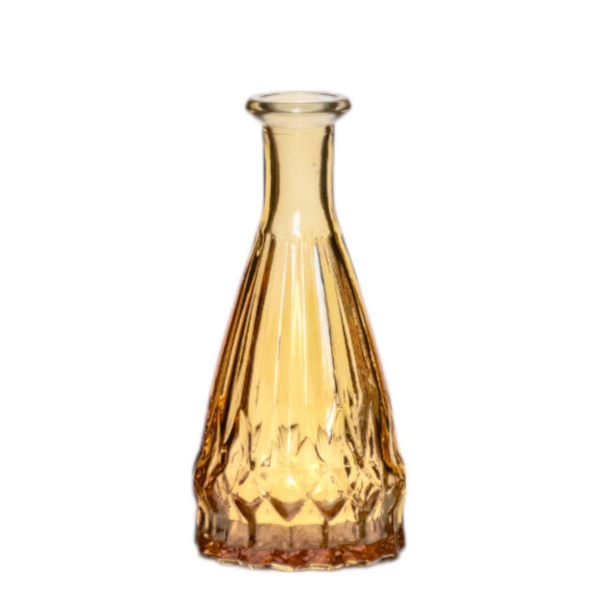 INNA-Glas Dekovase Glasflasche THIFFANY, mit Rillen, gelb-transparent, 14,5cm, Ø7cm