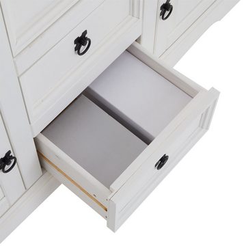 CARO-Möbel Sideboard CAMPO, Sideboard Kommodel Kiefer massiv weiß Schubladenschrank Mexiko Stil