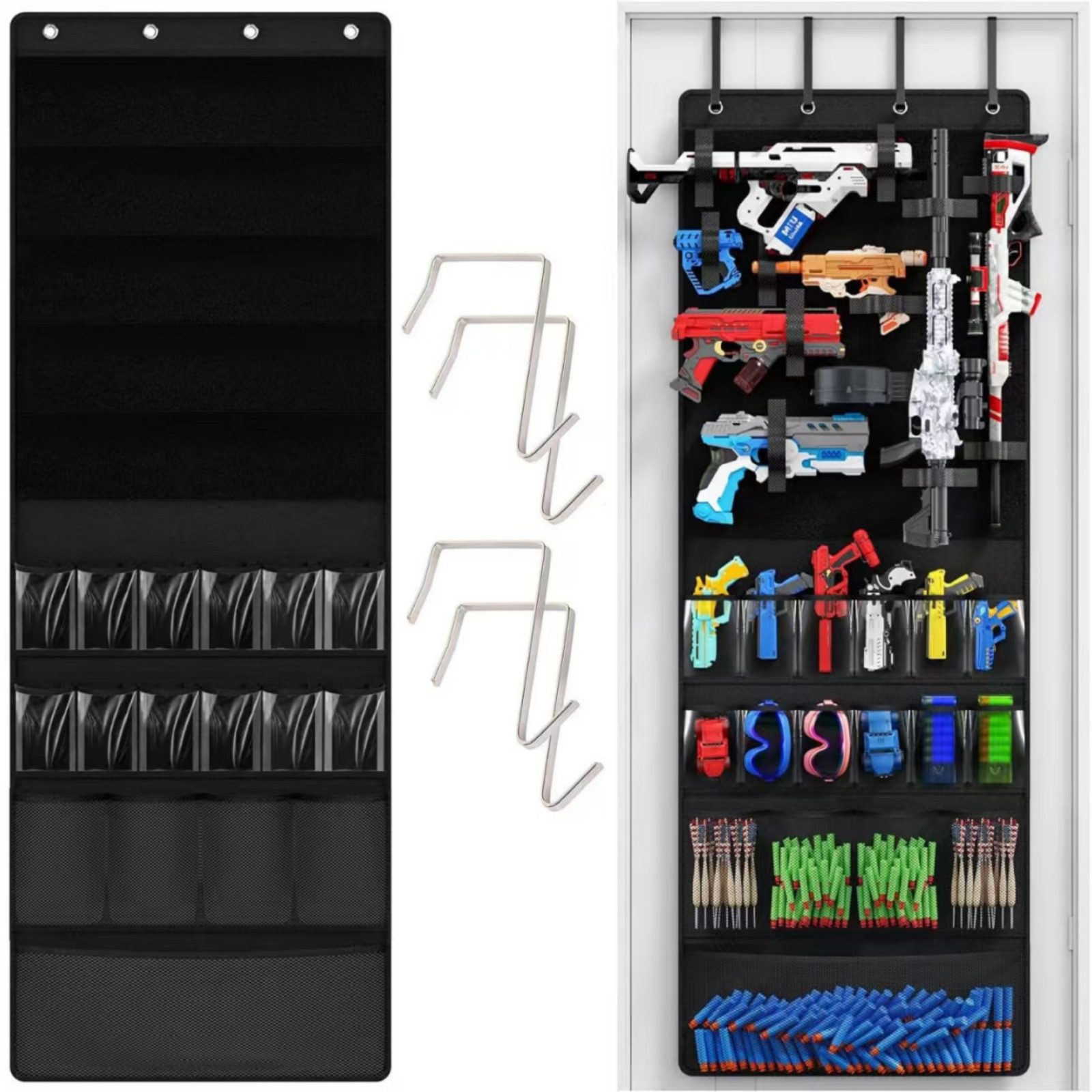 BlingBin Hängeaufbewahrung Über der Tür Organizer für Spielzeugpistolen mit Fächern&Klettbändern (1 Stück, 1 St., 170 x 60cm), Platzsparender Türorganizer für Kinder, Spielzimmer & Schlafzimmer
