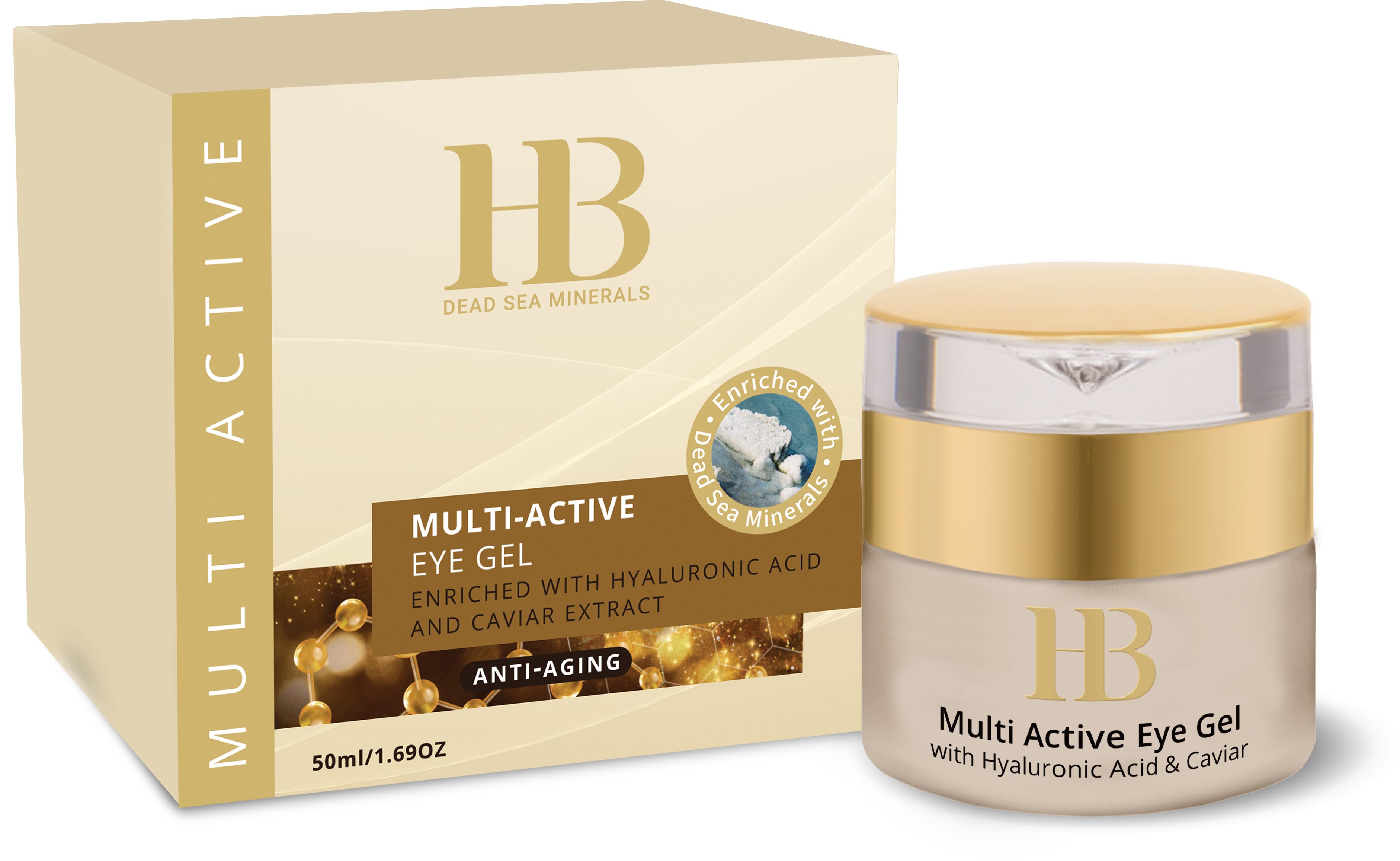H.B. Dead Sea Minerals Augengel Health&Beauty Multi Active Augen Gel mit Totes-Meer-Mineralien 50 ml, Mit Hyaluronsäure & Koffein, Kaviarextrakt-Formel