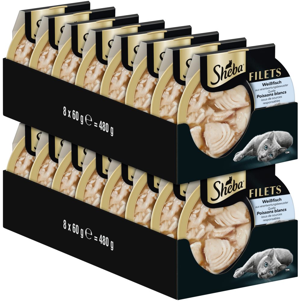 Sheba SHEBA® Schale Filets Nachhaltiger Weißfisch 16 x 60g, Nassfutter für: Katze von Sheba