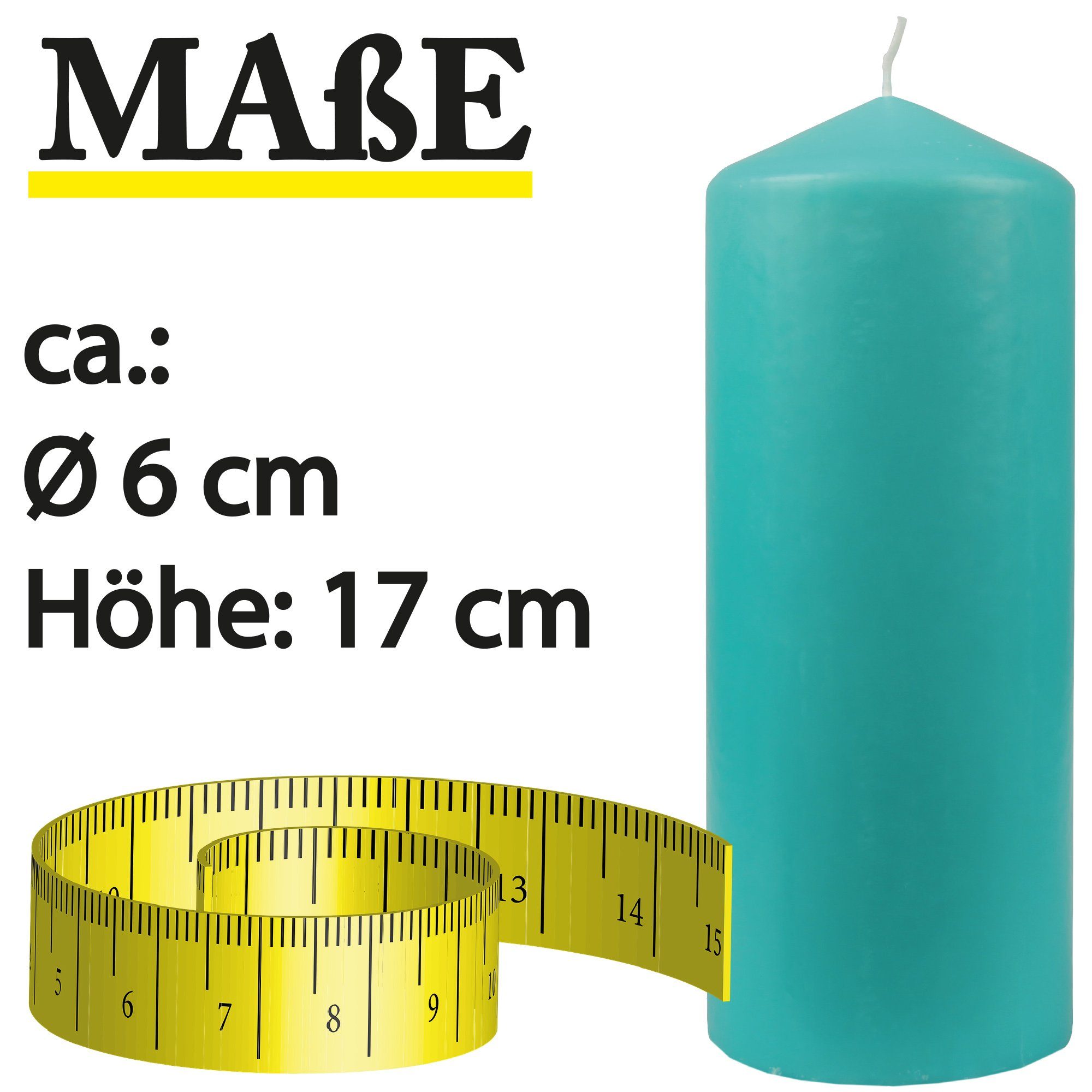 HS Candle Stumpenkerze Wachskerzen vielen Ø6cm in (3-tlg), Dekokerze - x Farben 17cm Kerze Türkis