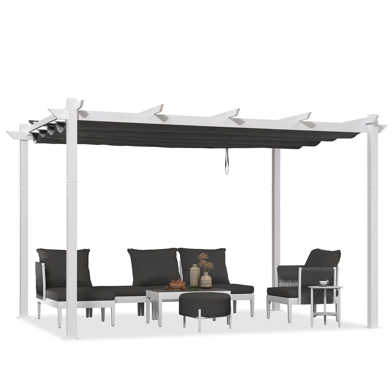 PURPLE LEAF Pergola 3 x 4 m Pavillon mit Schiebedach Aluminium Wasserdicht, UV-Schutz, Gartenpavillon Stabil & Winterfest, Terrasse, Balkon