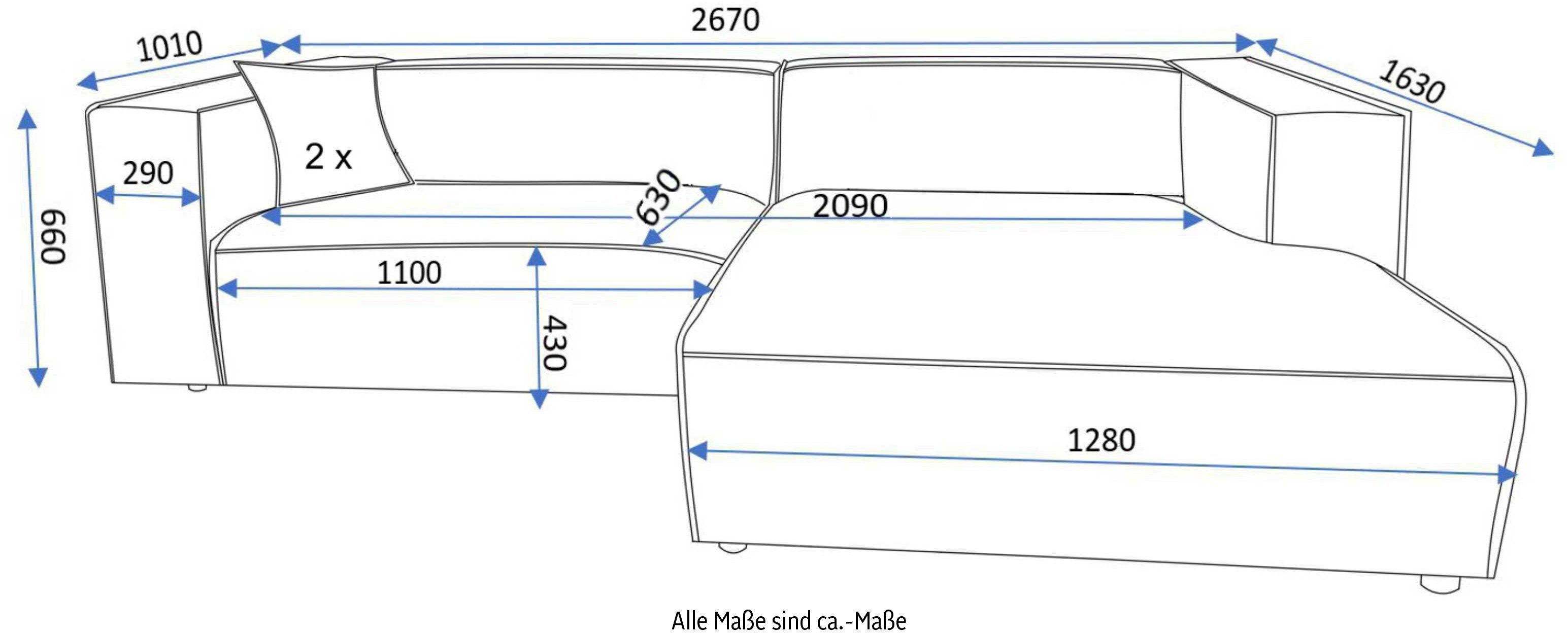 andas Ecksofa in 3 lieferbar Megacord, Farben trendiger BAKELS, hellgrau