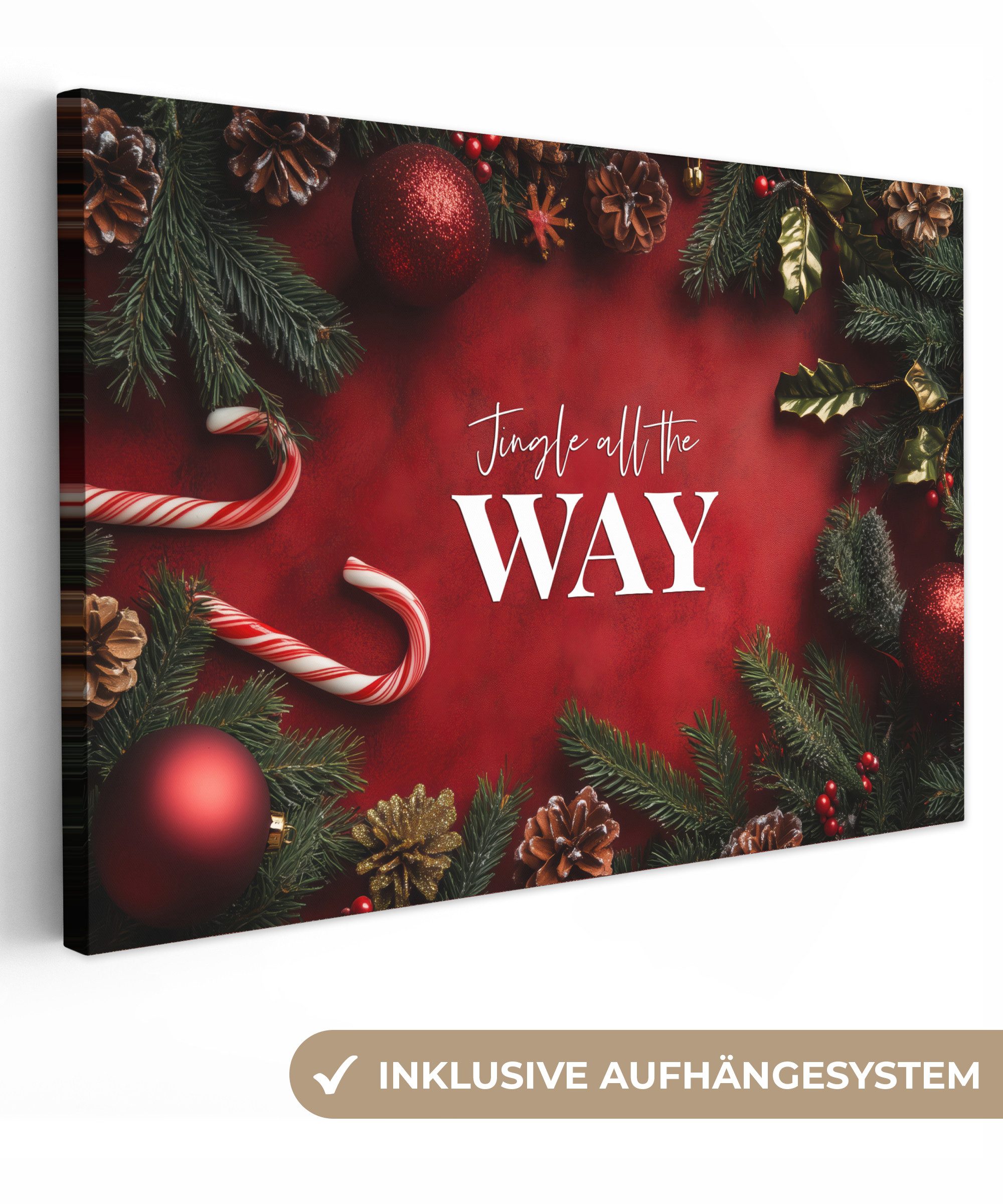 OneMillionCanvasses® Leinwandbild Weihnachten - Zitat - Rot - Weihnachtskug günstig online kaufen