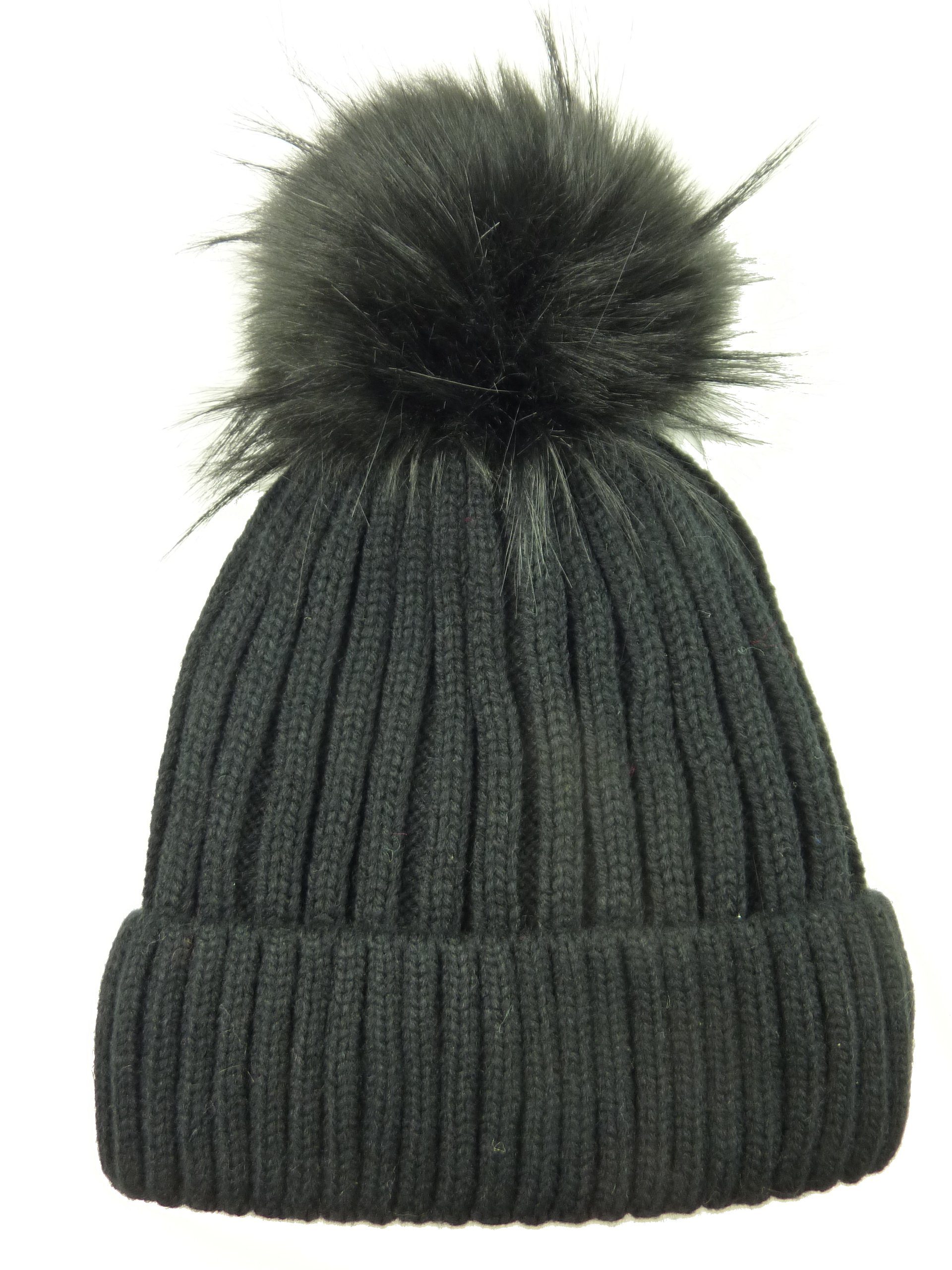 Taschen4life Bommelmütze Mütze mit großem Bommel 1350 Dylon2 Strickmütze im Rippstrick für Damen, Herren, Kinder