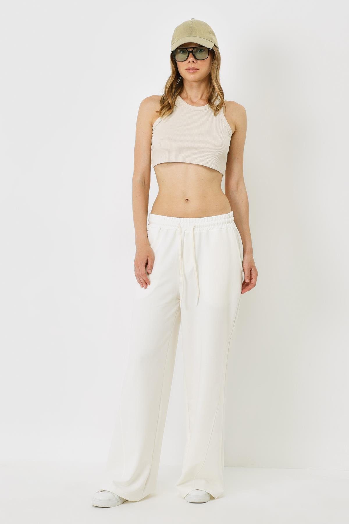 C&CITY Blusenbody Damen Halterneck Ripp Stretch Mini Crop Top