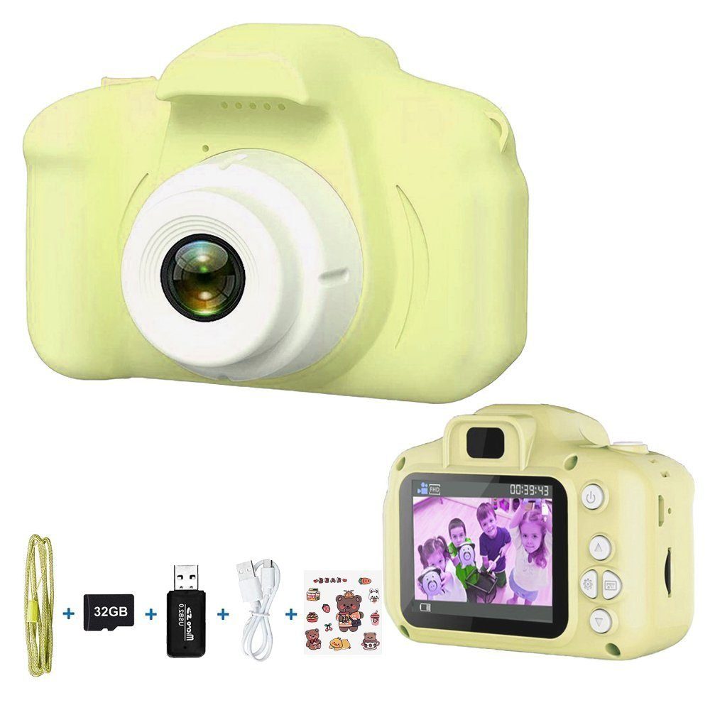 Tadow Kinder Kamera,mit 2.0-Zoll,Cartoon-Aufkleber,1080P HD 32GB,USB  Sofortbildkamera