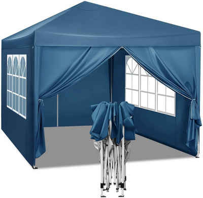 Woltu Faltpavillon, mit 4 Seitenteilen, Pop-Up Pavillon wasserdichter Sonnenschutz Event mit Seitenwänden Gartenpavillon auf Terrasse Camping Festival Pagodenzelt aus Oxford Metallrahmen 3 x 3 m, blau
