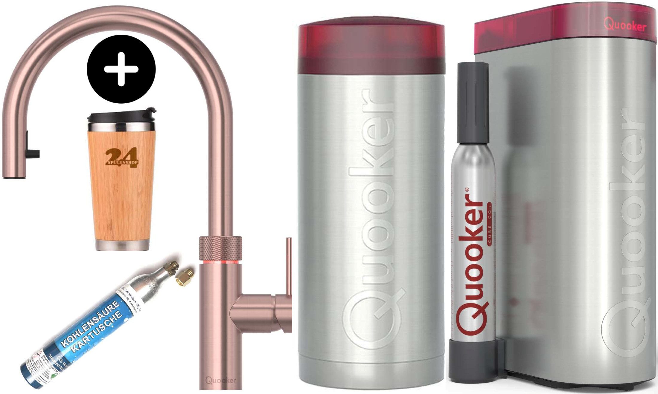 QUOOKER Küchenarmatur QUOOKER FLEX Zugauslauf Kupfer Rose' Combi B mit CUBE 2 (22XRCOCUBE) (2-St) 100°C Kochendwasserhahn mit Trinkwassersystem