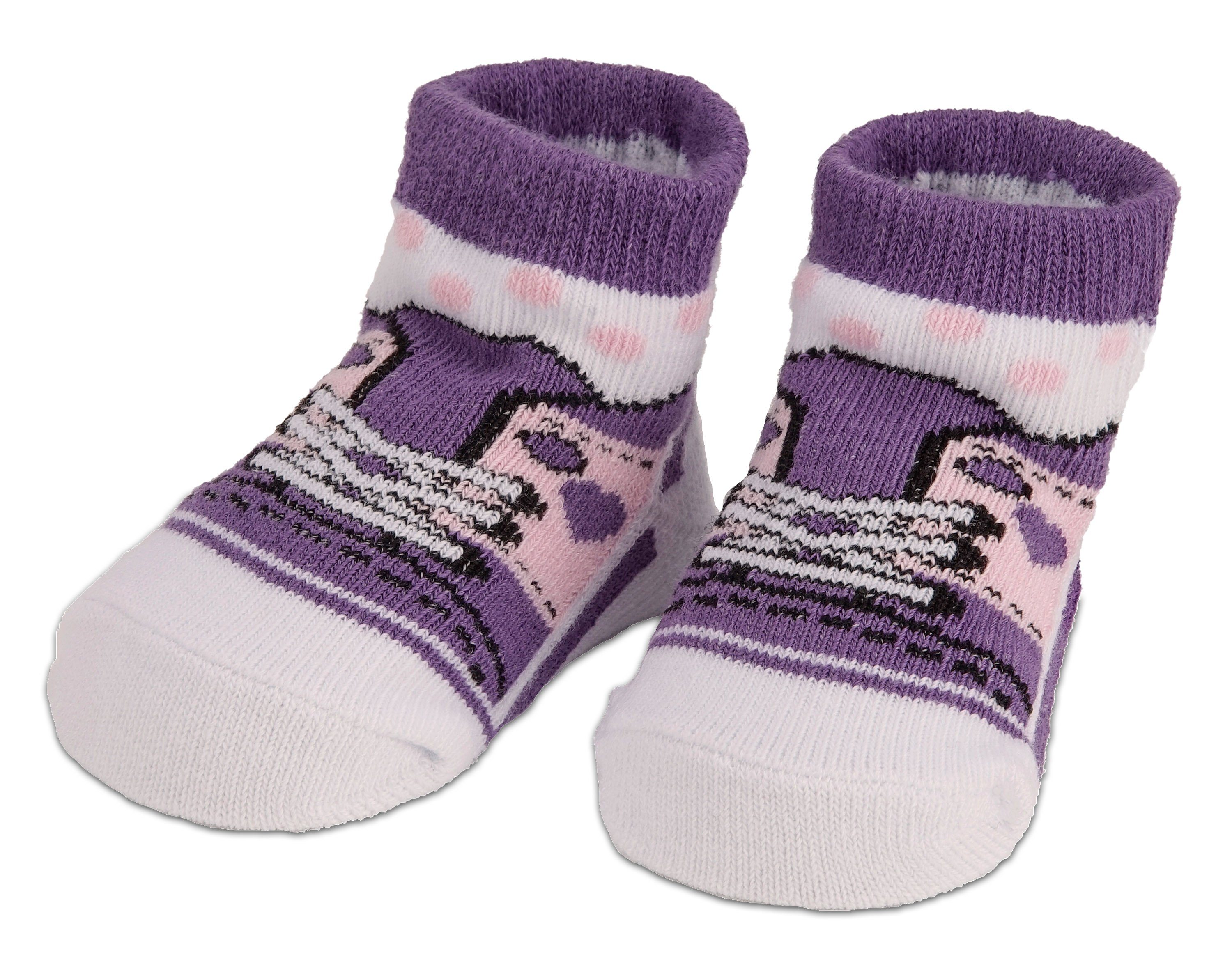 BRUBAKER Socken Babysocken für Mädchen 0-12 Monate (4-Paar, Baumwollsocken im Sneaker Style) Turnschuh Design Baby Neugeborene Geschenkset in Geschenkverpackung