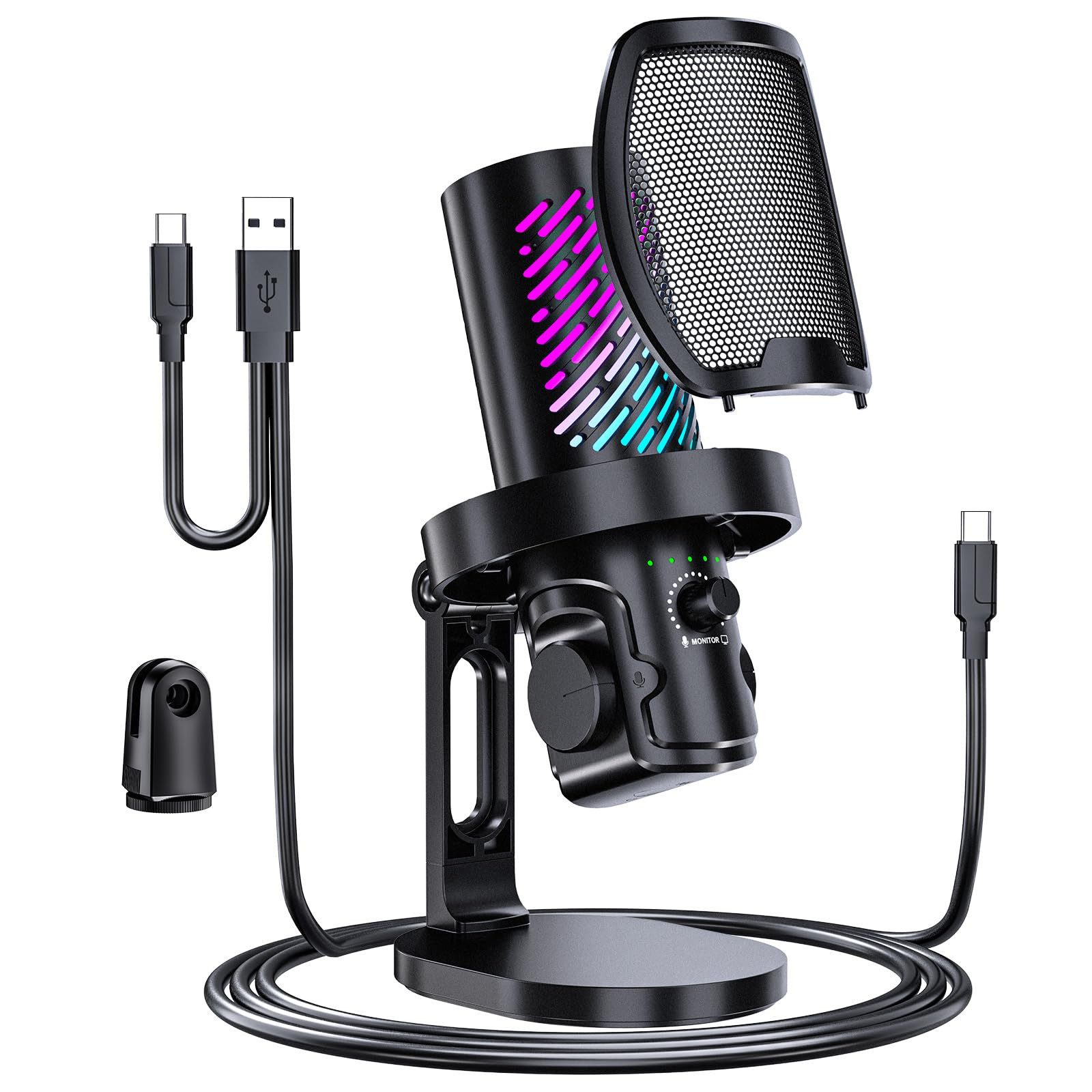 home trends Mikrofon Tenlamp USB Mikrofon mit RGB Cardioid Touch-Mute für Gaming Streaming (Set, 2-tlg), Kondensator Mikrofon mit Noise Cancelling & Monitoring Plug&Play