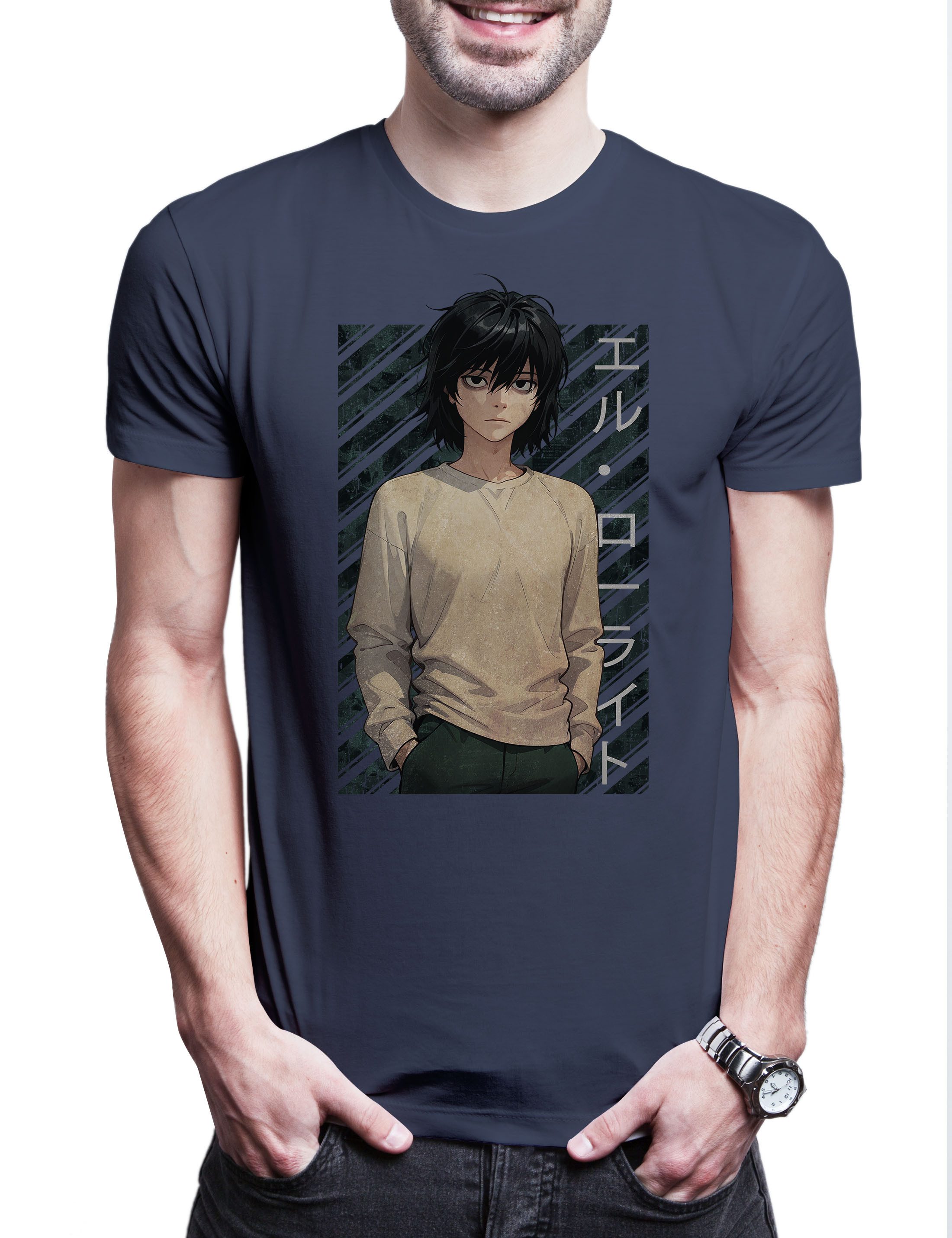 Print-Shirt Death Note L Lawliet Herren T-Shirt Light Note Kira Yagami L Logo