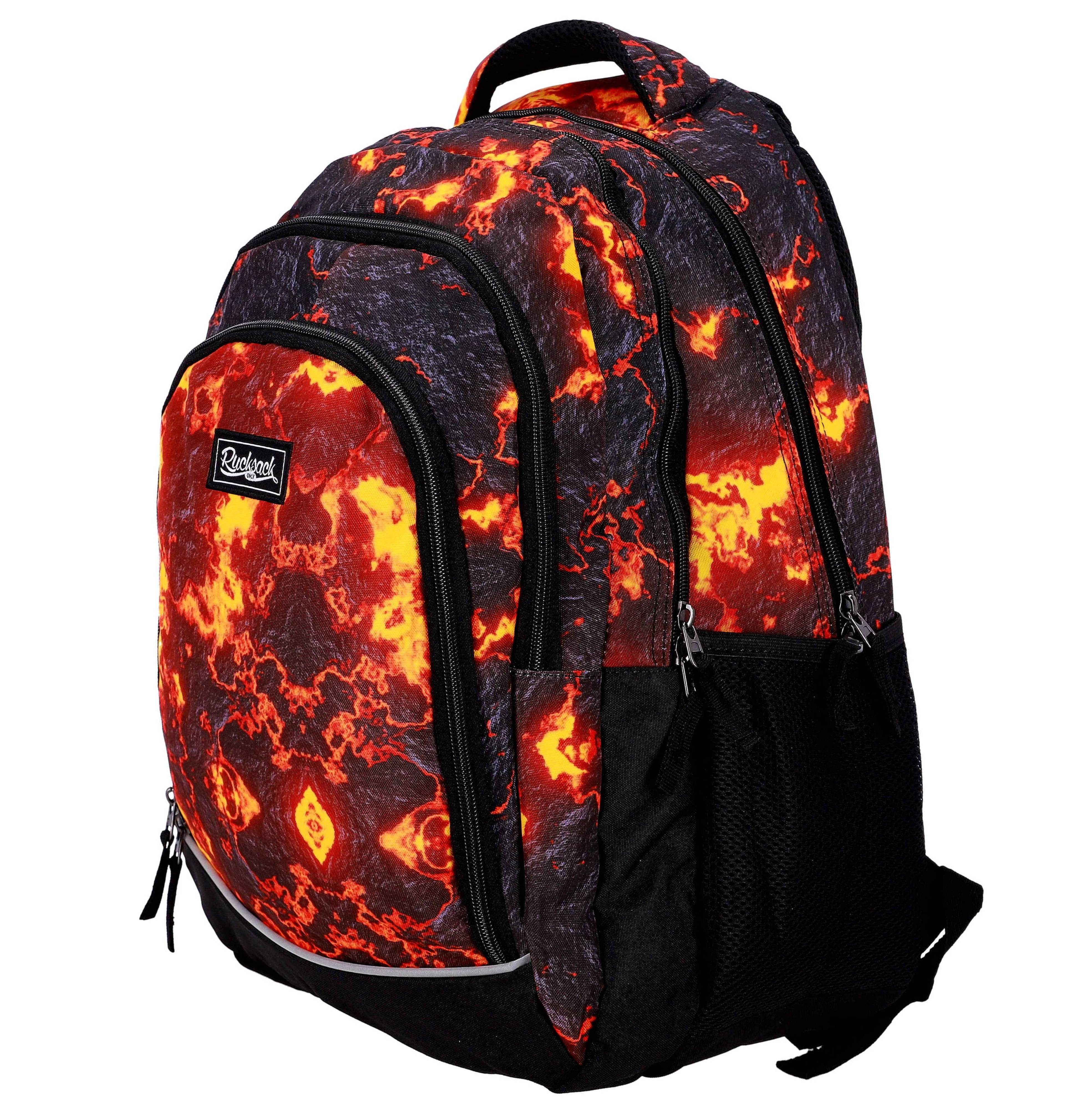 KiddiBex Schulrucksack Jungen Schulranzen ab 5. Klasse mit Brustgurt (Set, 3-tlg., Schulrucksack, Regenschutz, Mäppchen), Rucksack Teenager Schule Schultasche - Ergonomischer Schulranzen Lava
