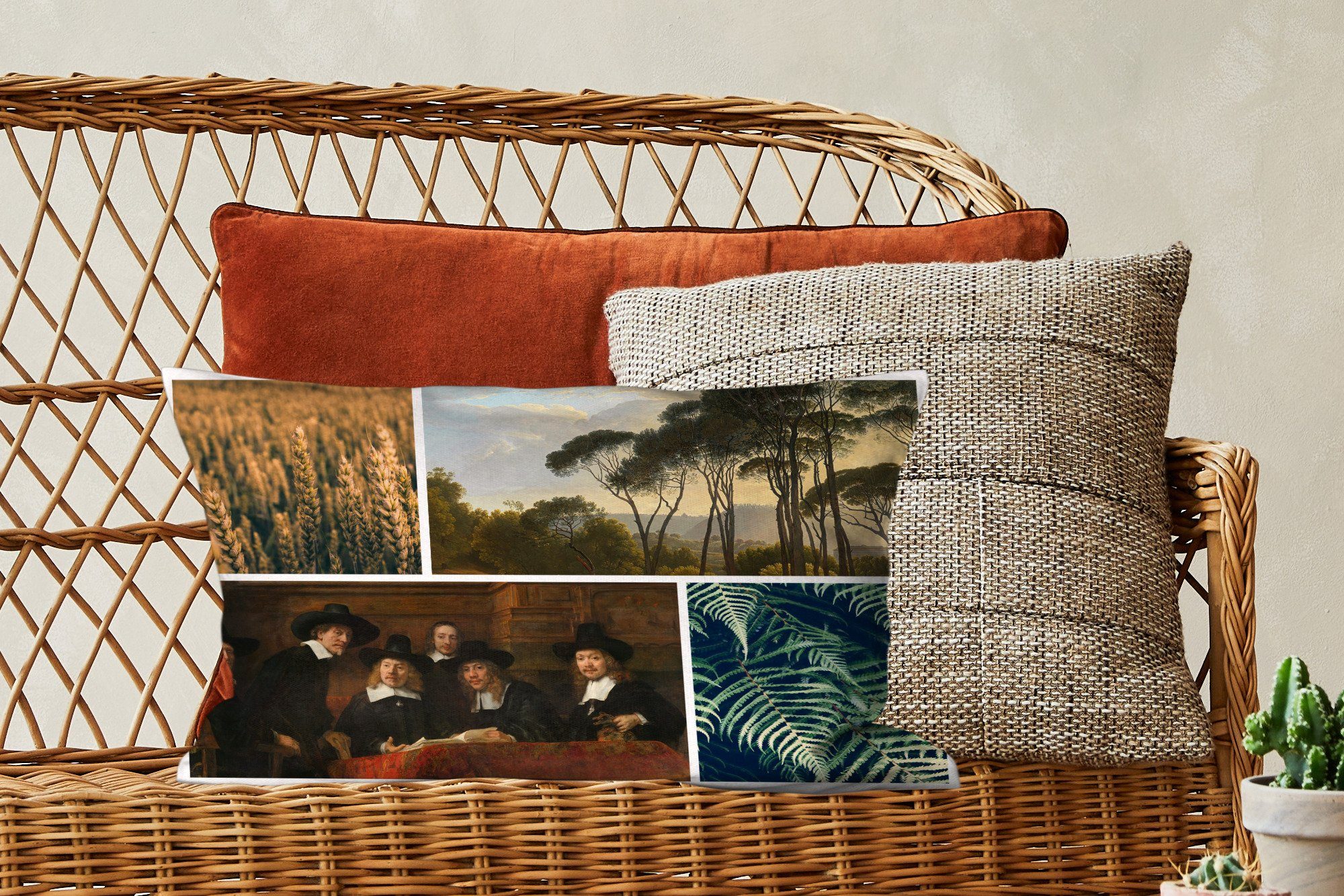 MuchoWow Dekokissen Collage - Wohzimmer Pflanzen, Füllung, Rembrandt - Dekokissen Zierkissen, Schlafzimmer mit Dekoration