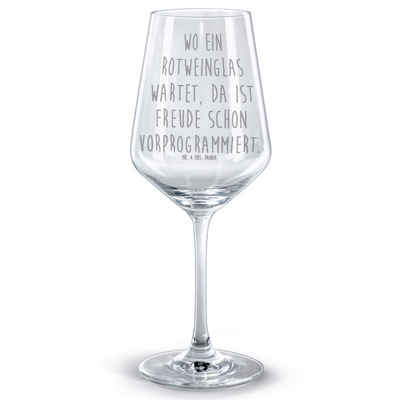 Mr. & Mrs. Panda Rotweinglas Freude vorprogrammiert - Ein Glas Rotwein erwartet dich - Transparent, Premium Glas, Spülmaschinenfest