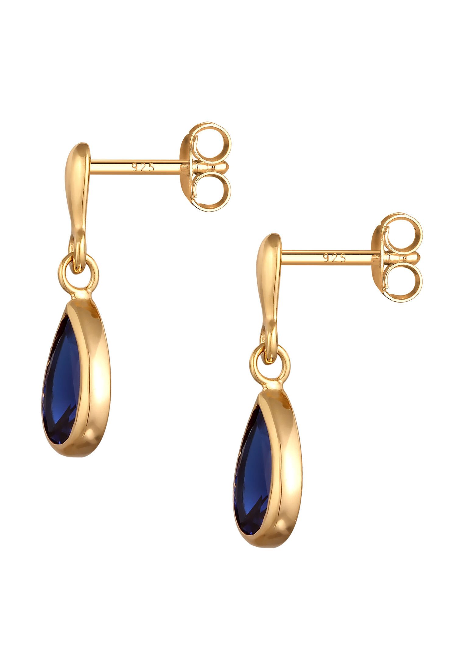 Elli Premium Paar Ohrstecker Ohrstecker Tropfen Synthetischer Saphir 925 Sterling Silber vergoldet, Tropfen