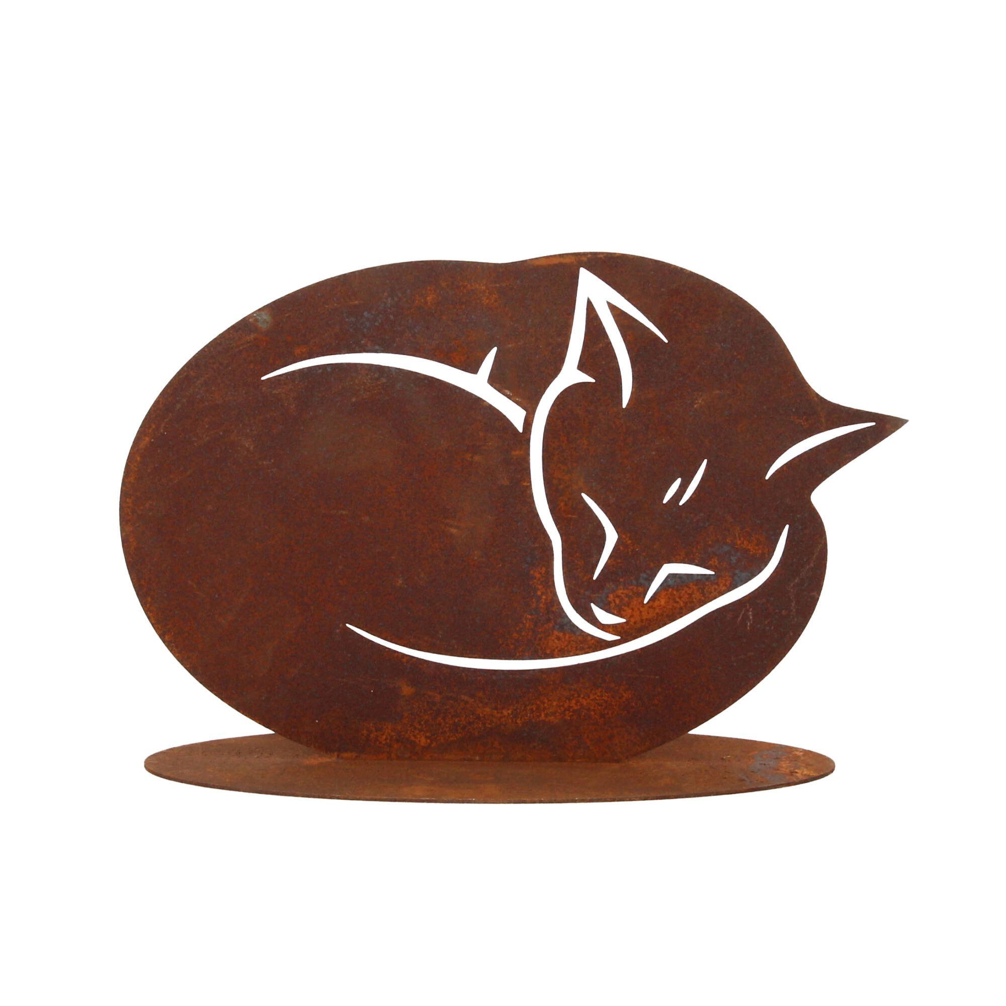 Platte Edelrost Skulptur auf cm 25x17 Katze