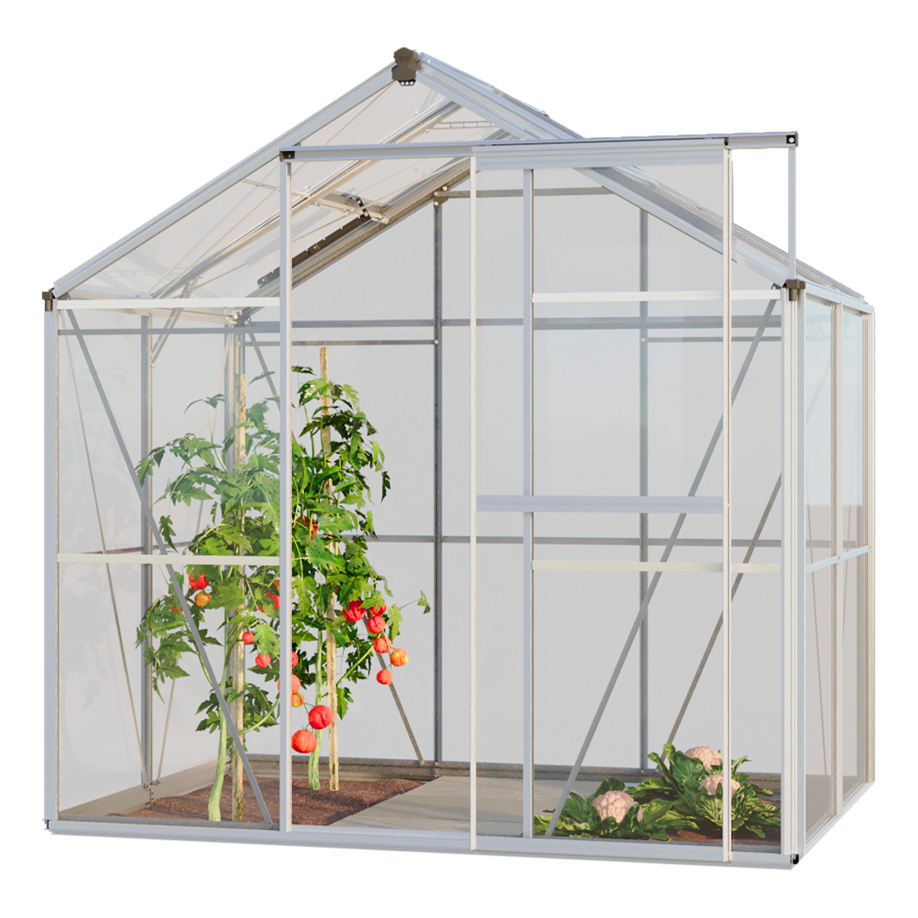 GFP Gewächshaus Opal 2 Glasgewächshaus mit Aluminium-Rahmen 192 x 131 x 192 cm, 4 mm Wandstärke
