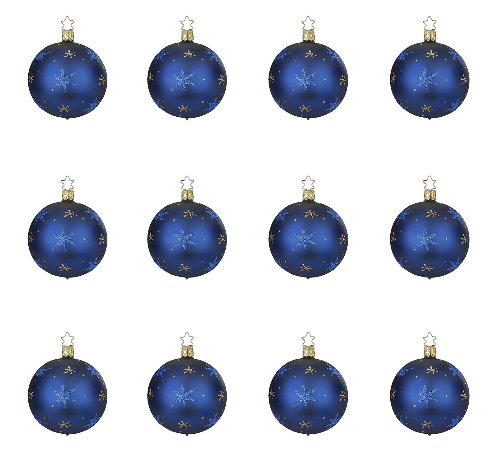 INGE-GLAS® Christbaumschmuck, Weihnachtskugeln Glas Sterne 8cm dunkelblau, 12er Set