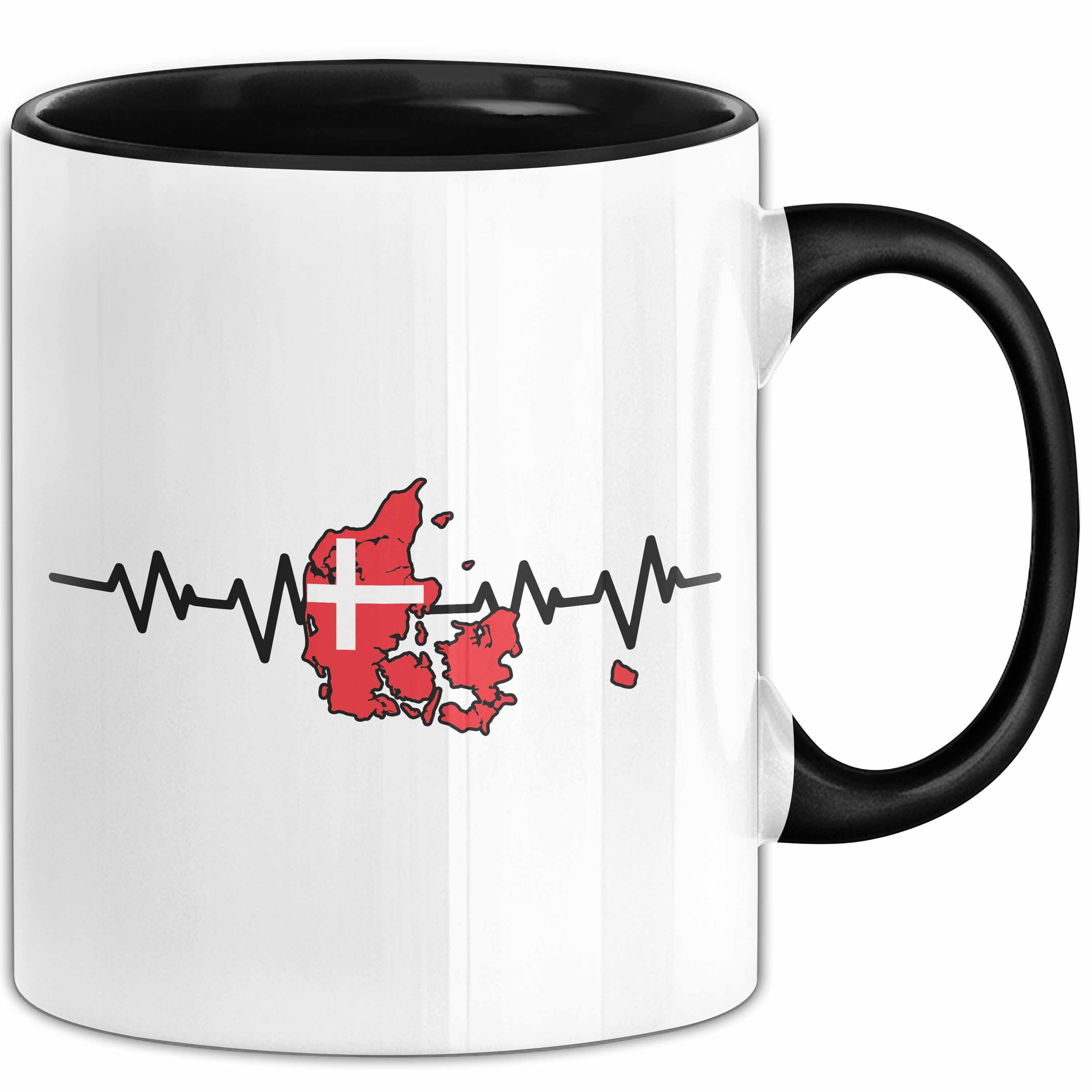 Trendation Tasse Dänische Flagge Geschenk Tasse Herzschlag Dänemark Urlau Geschenkidee