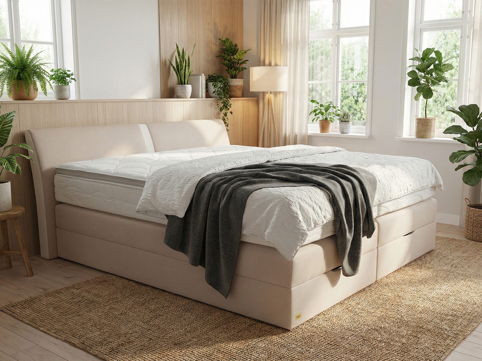 PAARA Boxspringbett Dallas Bettkasten Kopfverstellung Dachschräge, inkl. Matratze und Topper, mit einzigartigem Belüftungssystem