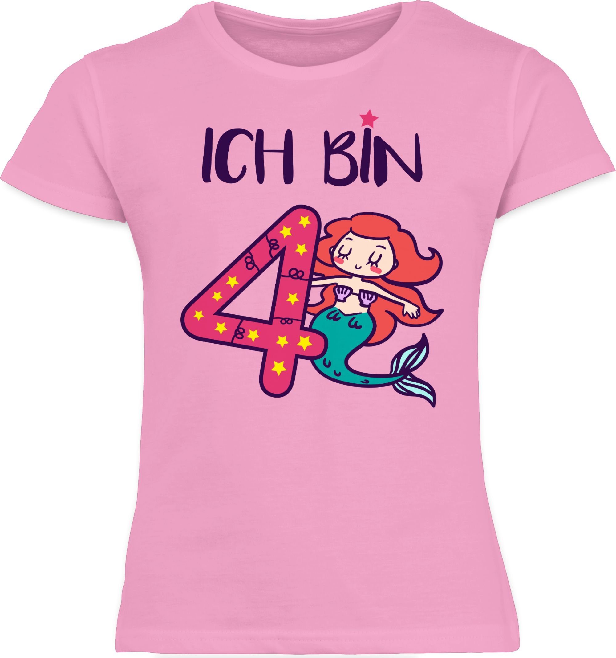 4. Meerjungfrau bin vier Rosa 1 Shirtracer T-Shirt Geburtstag Ich