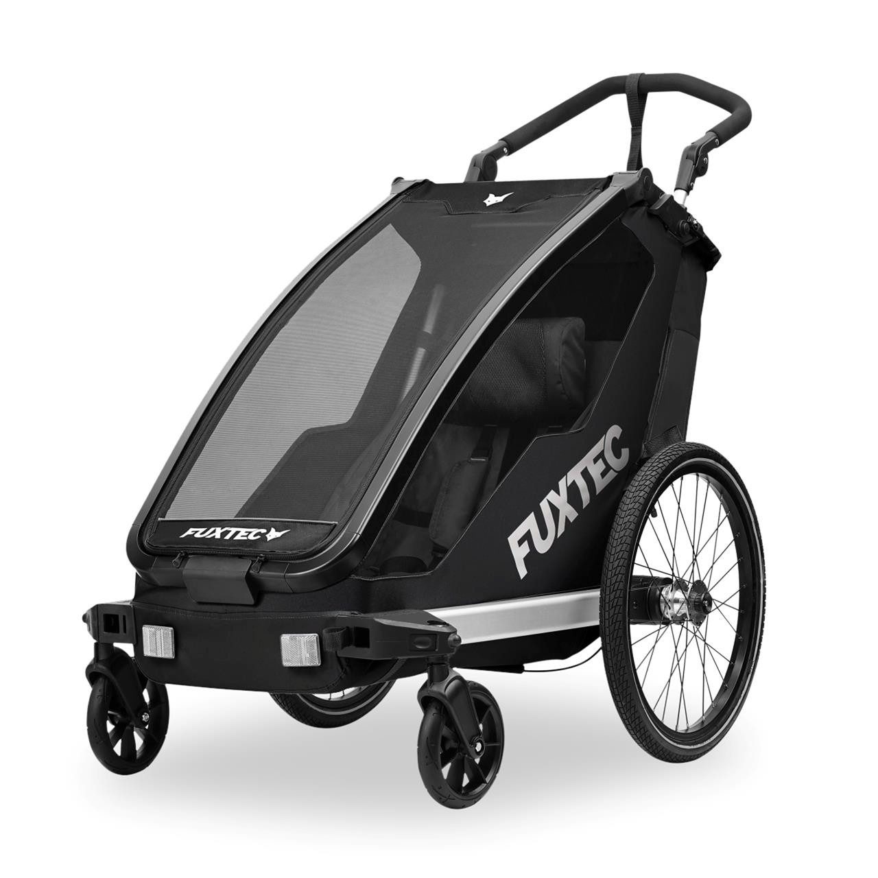 FUXTEC Fahrradkinderanhänger FX-FA1S, faltbar, mit Reflektoren, einfache Umrüstung zum Buggy