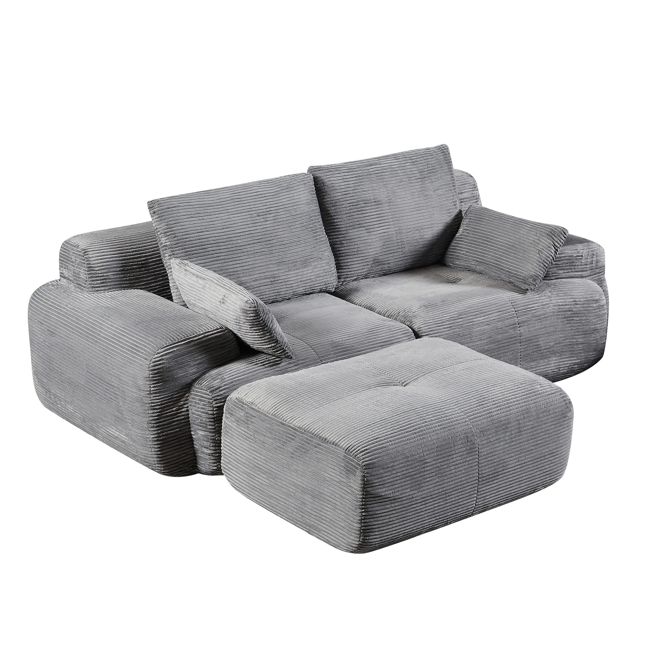 WHEELYOU Sofa 2-Sitzer Sofa ohne Montage, Cordstoff, ergonomisch & platzsparend, Modulares Sofa mit 32D Polsterung für Wohnzimmer & kleine Räume