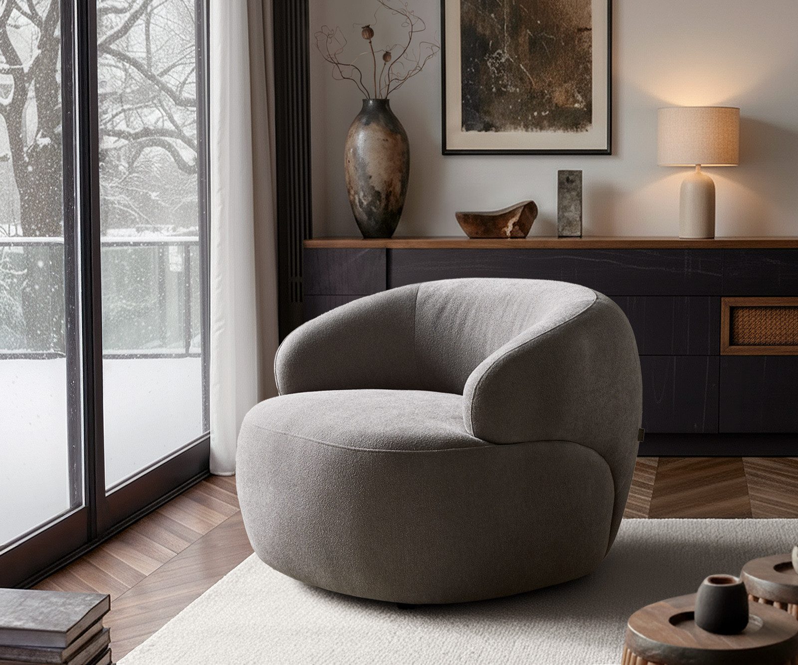 DELIFE Cocktailsessel Nova, Strukturstoff Soft Grau 88x88 cm Loungesessel