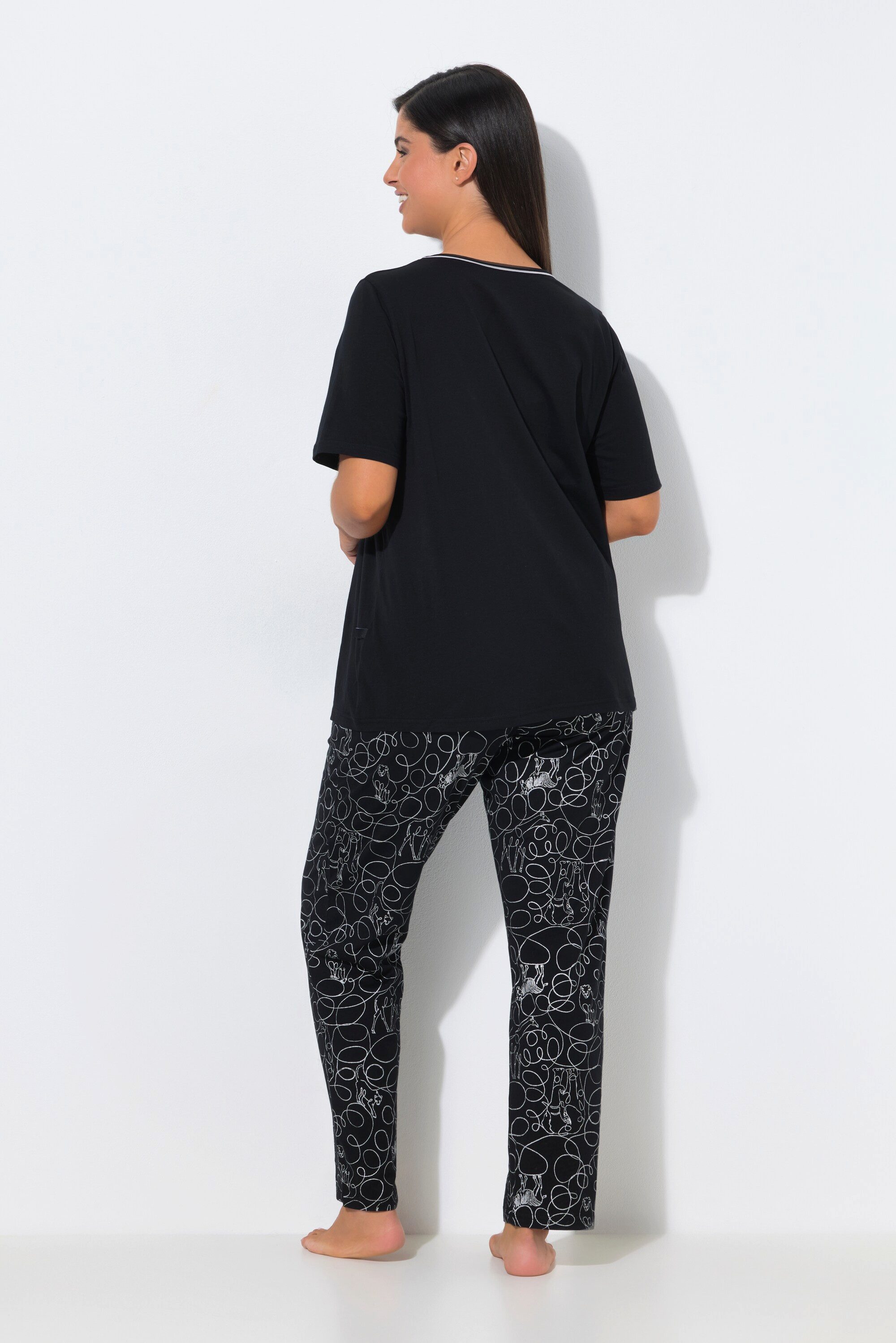Ulla Popken Pyjama Pyjama Zebra Herzausschnitt Halbarm