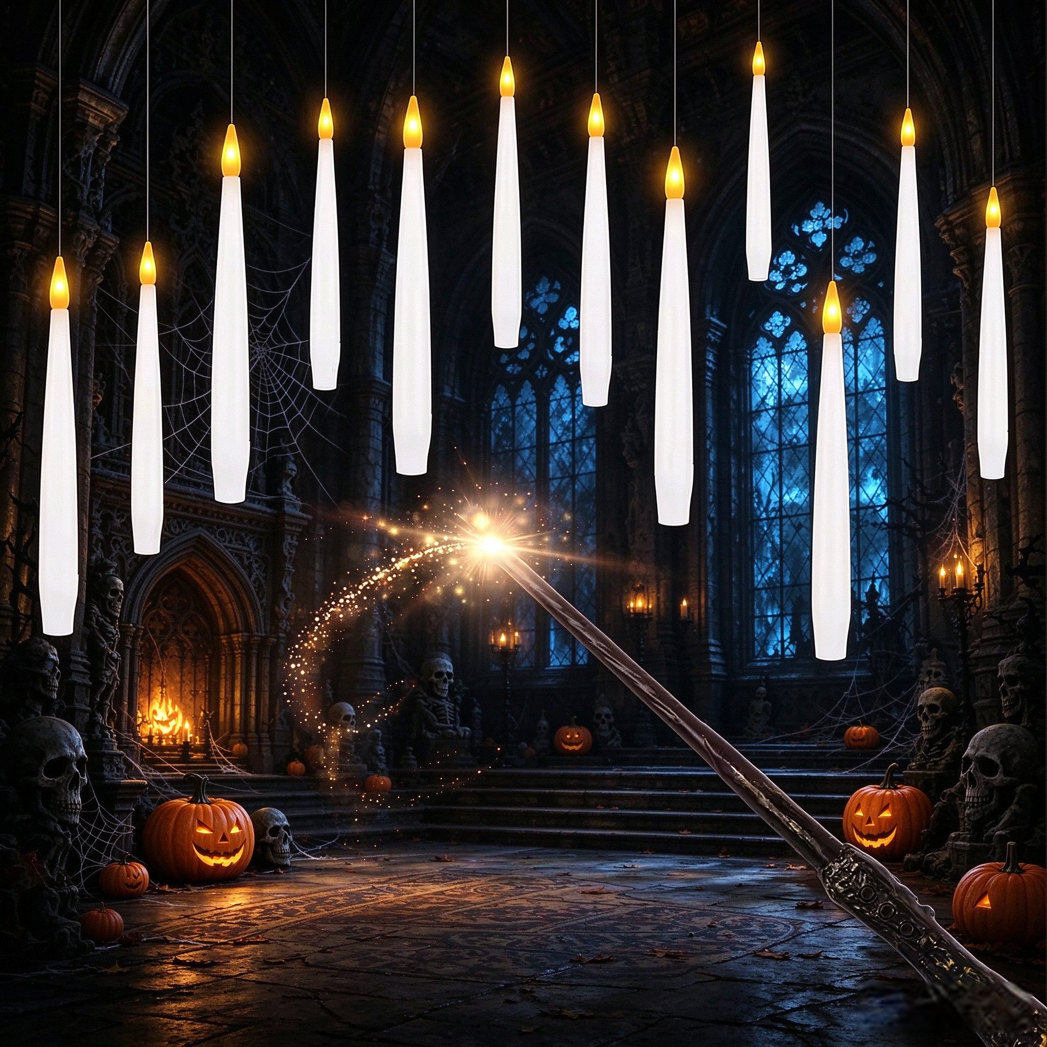 OZAVO LED-Kerze 12pcs Schwebende Kerzen Mit Fernbedienung, timer und Zauberstab, Hängende Leuchtende Kerzen für Halloween Weihnachten Deko