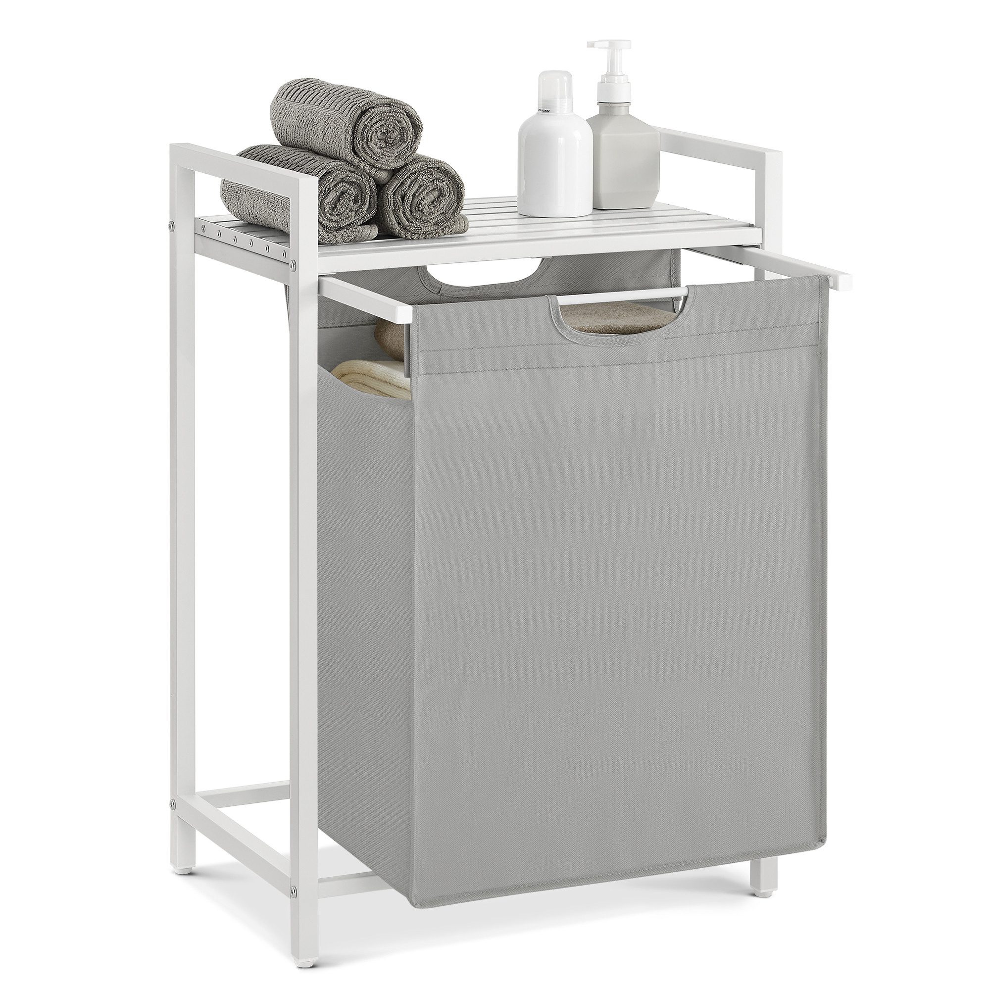 VASAGLE Wäschekorb, mit Ablage, Wäschesack abnehmbar, Metallrahmen, 65 L günstig online kaufen