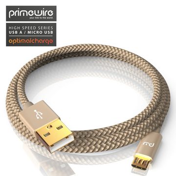 Primewire USB-Kabel, 2.0, Micro-USB (200 cm), 2,4A MicroUSB Schnellladekabel, Nylon, Metallstecker, Datenkabel - 2m