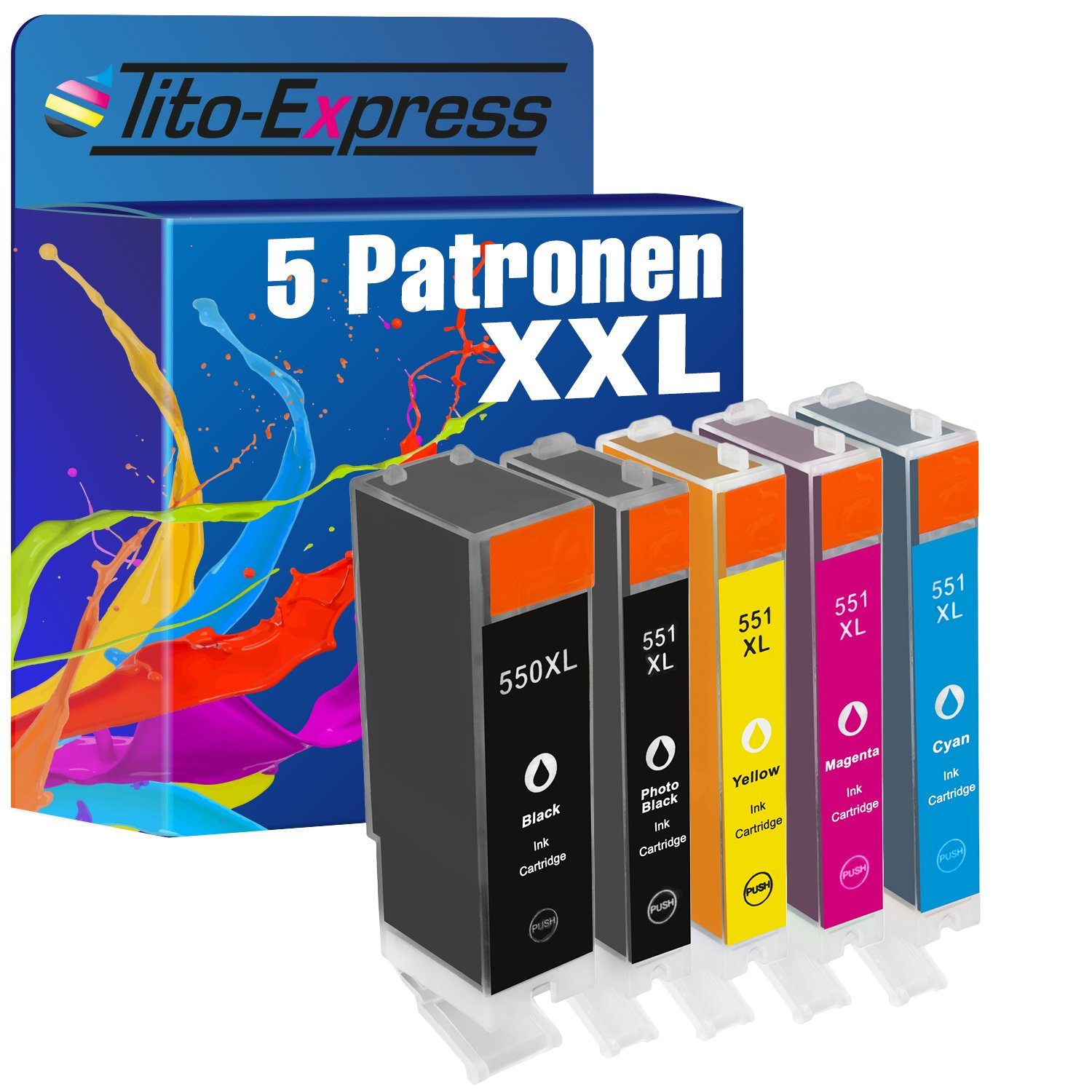 Tito-Express 5er Set ersetzt PGI-550 MG5650 Pixma CLI551 IP8750 (Multipack, IX6850 Canon CLI-551 IP7200 PGI550 MX725 CLI XL MG6450) 551 MX925 Tintenpatrone für 550 IP7250 MG5450 PGI
